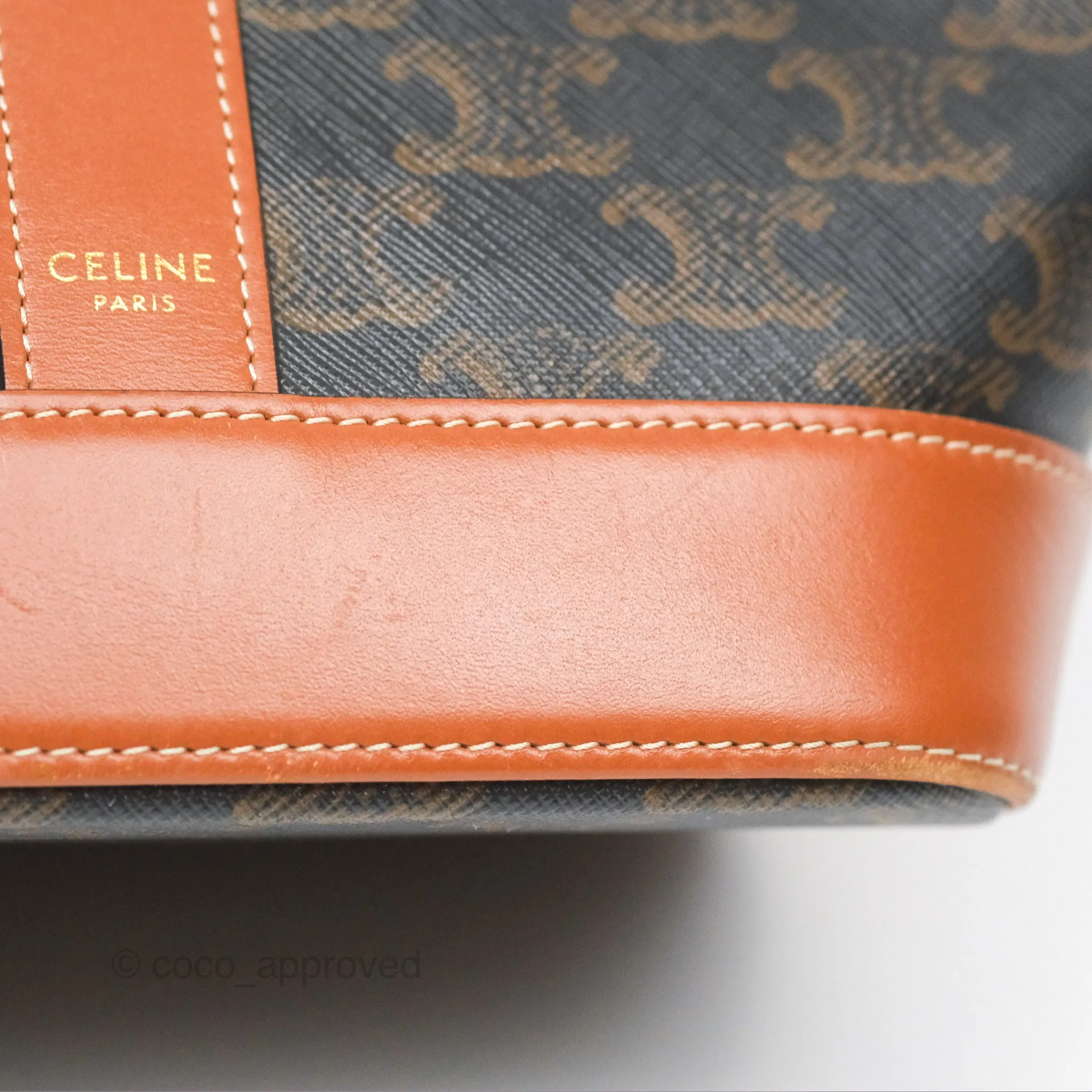 Celine Small Bucket Triomphe Canvas Tan Calfskin