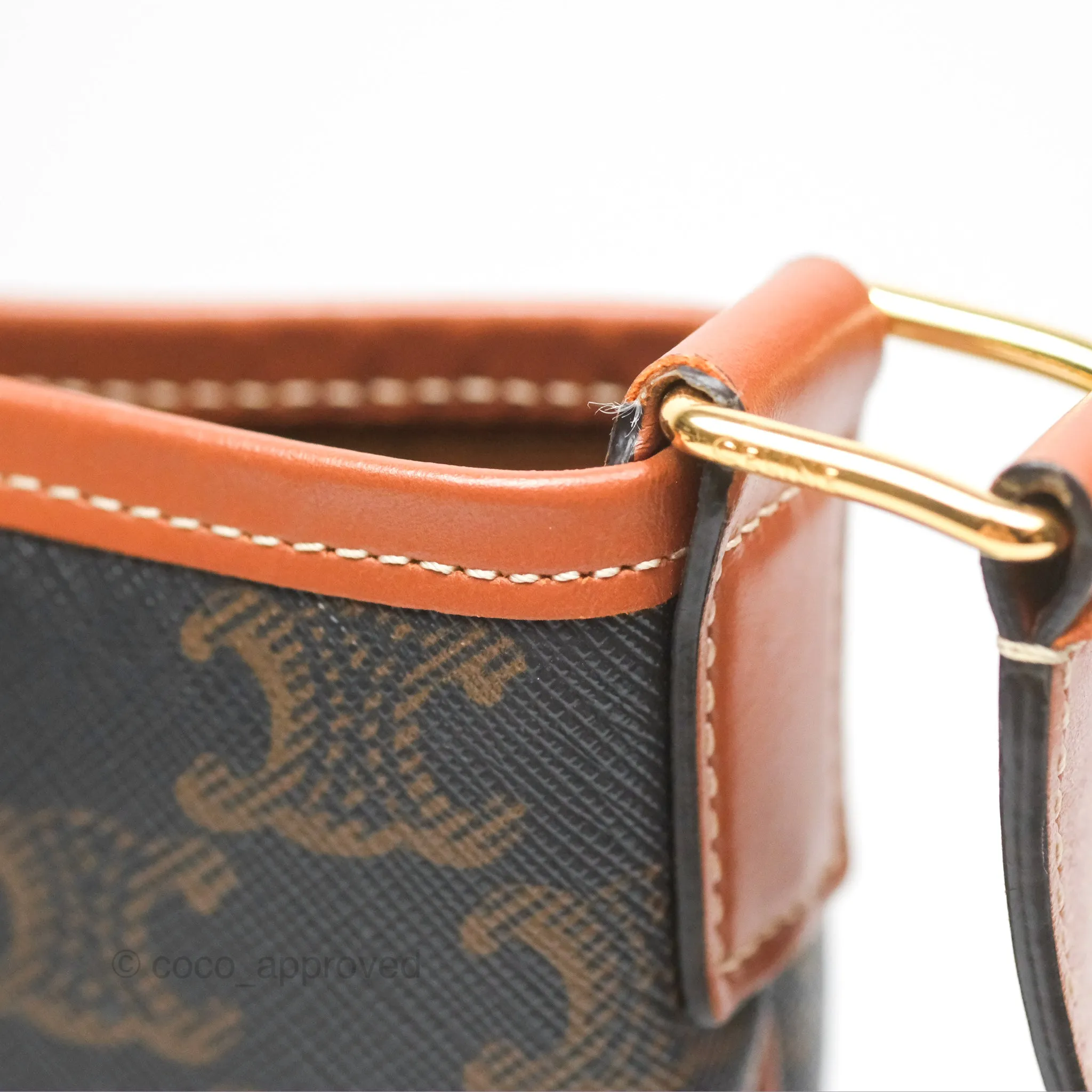 Celine Small Bucket Triomphe Canvas Tan Calfskin