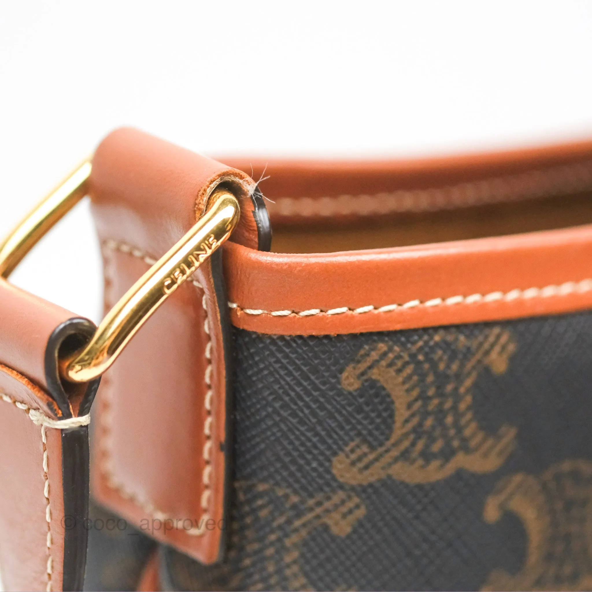 Celine Small Bucket Triomphe Canvas Tan Calfskin