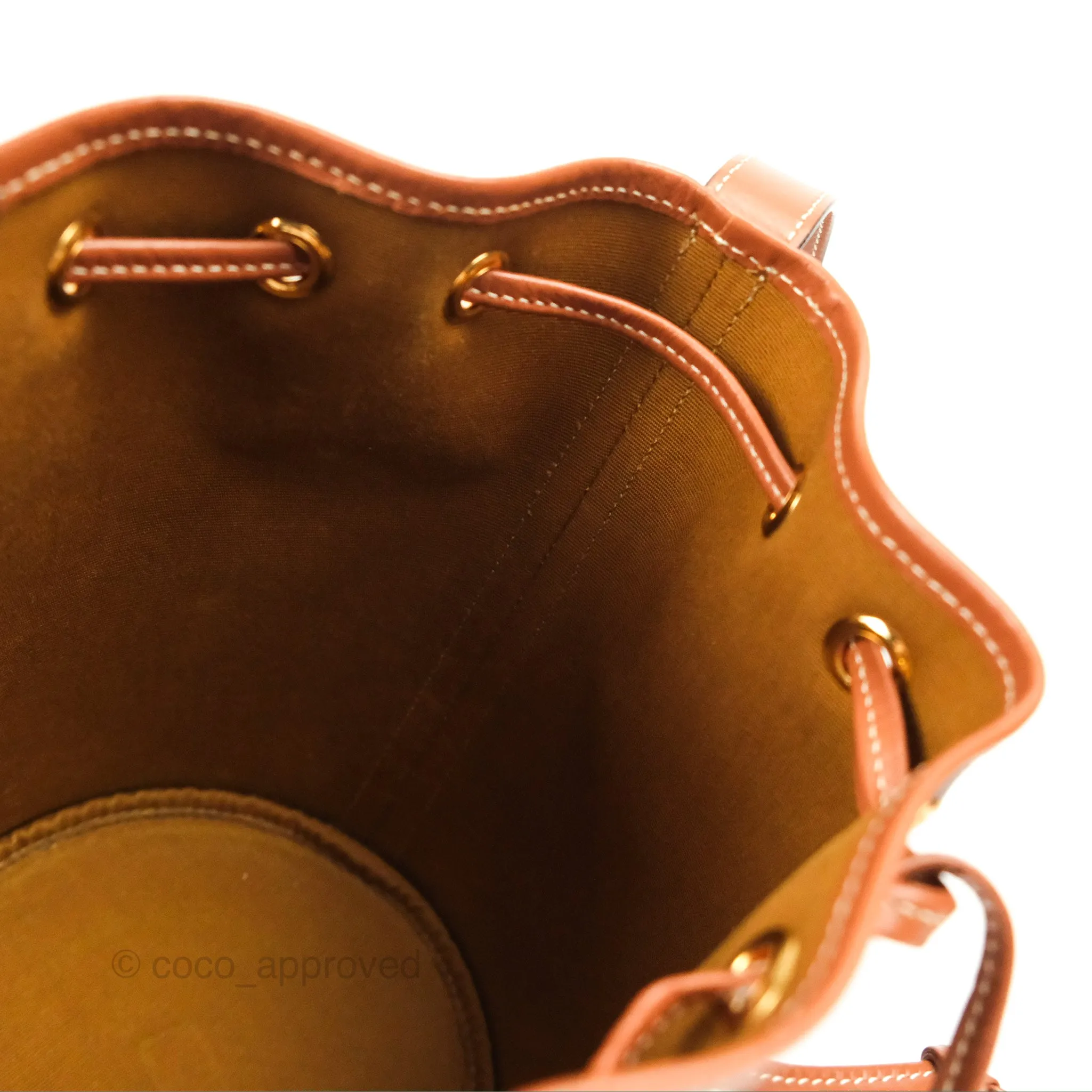 Celine Small Drawstring Bucket Bag Triomphe Canvas Tan Calfskin