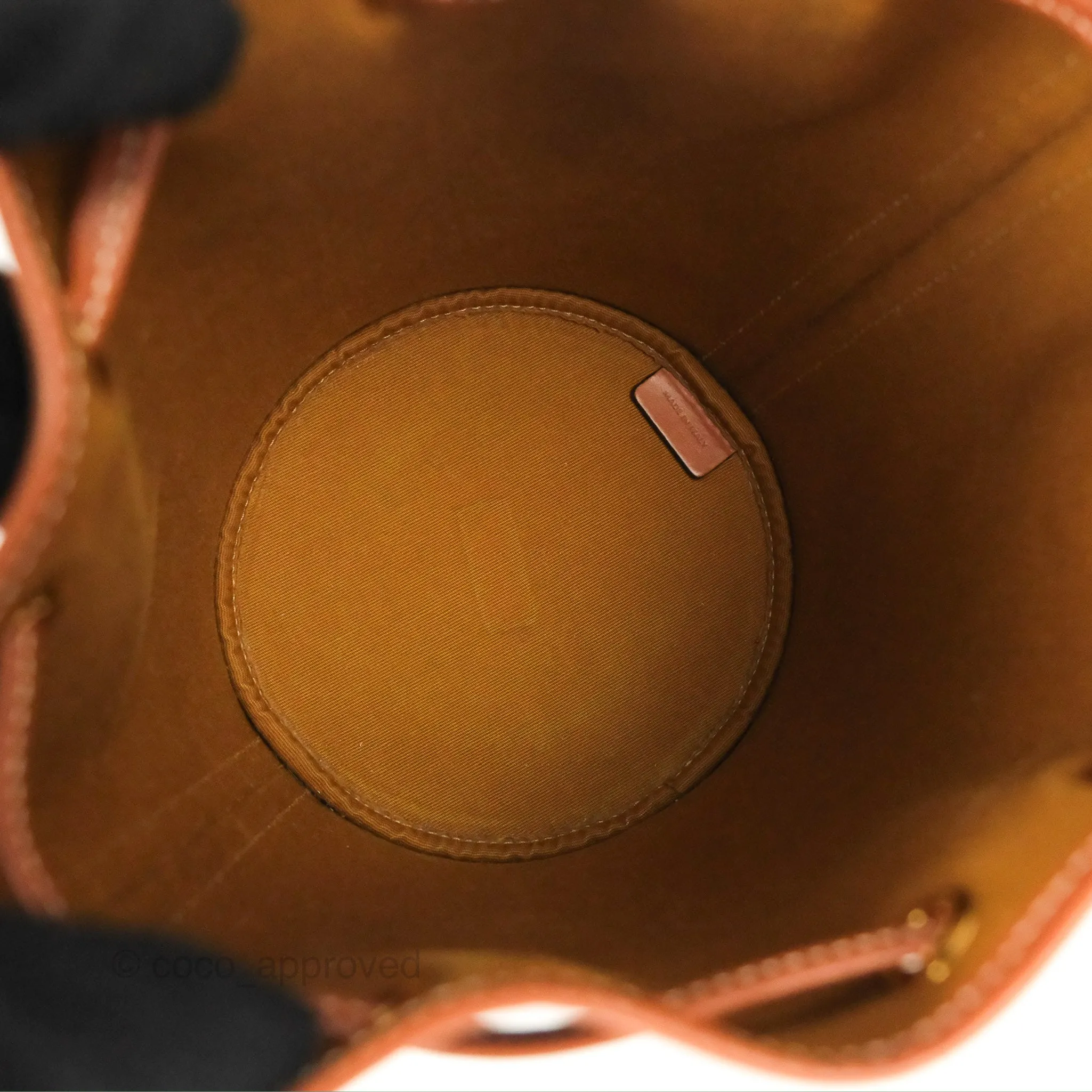 Celine Small Drawstring Bucket Bag Triomphe Canvas Tan Calfskin