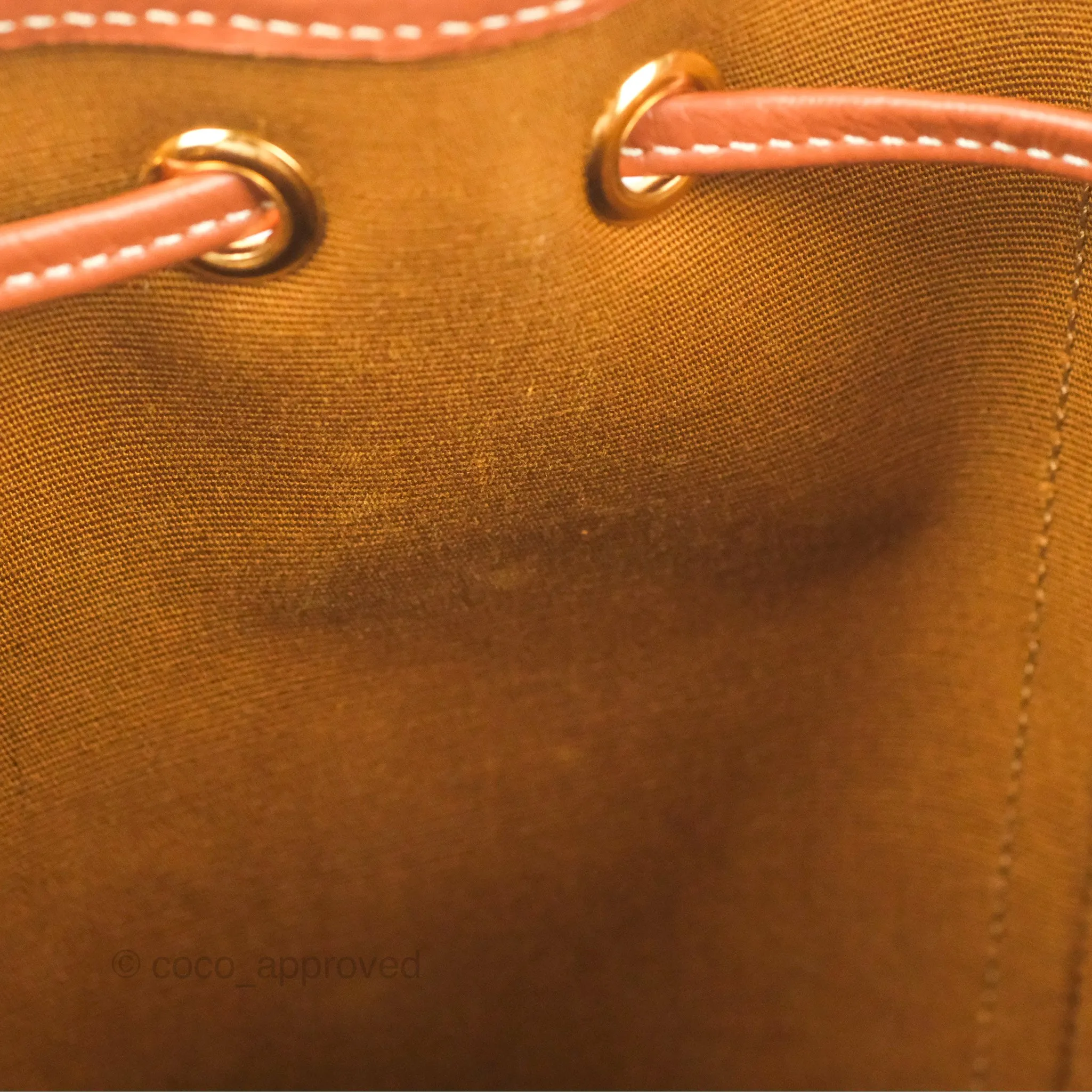 Celine Small Drawstring Bucket Bag Triomphe Canvas Tan Calfskin