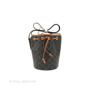 Celine Small Drawstring Bucket Bag Triomphe Canvas Tan Calfskin