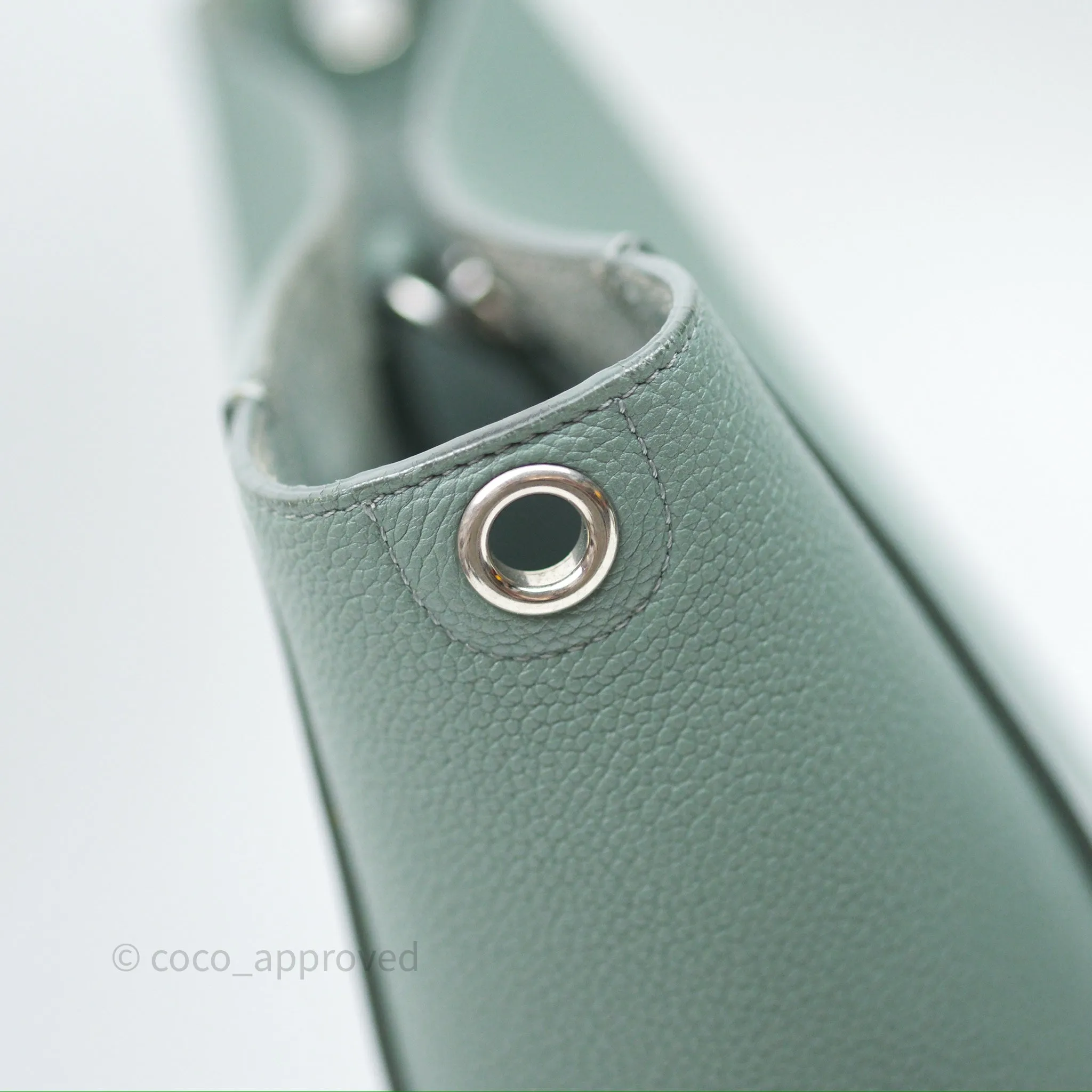 Celine Small Sangle Bucket Bag Light Green Celadon Grained Calfskin Silver Hardware