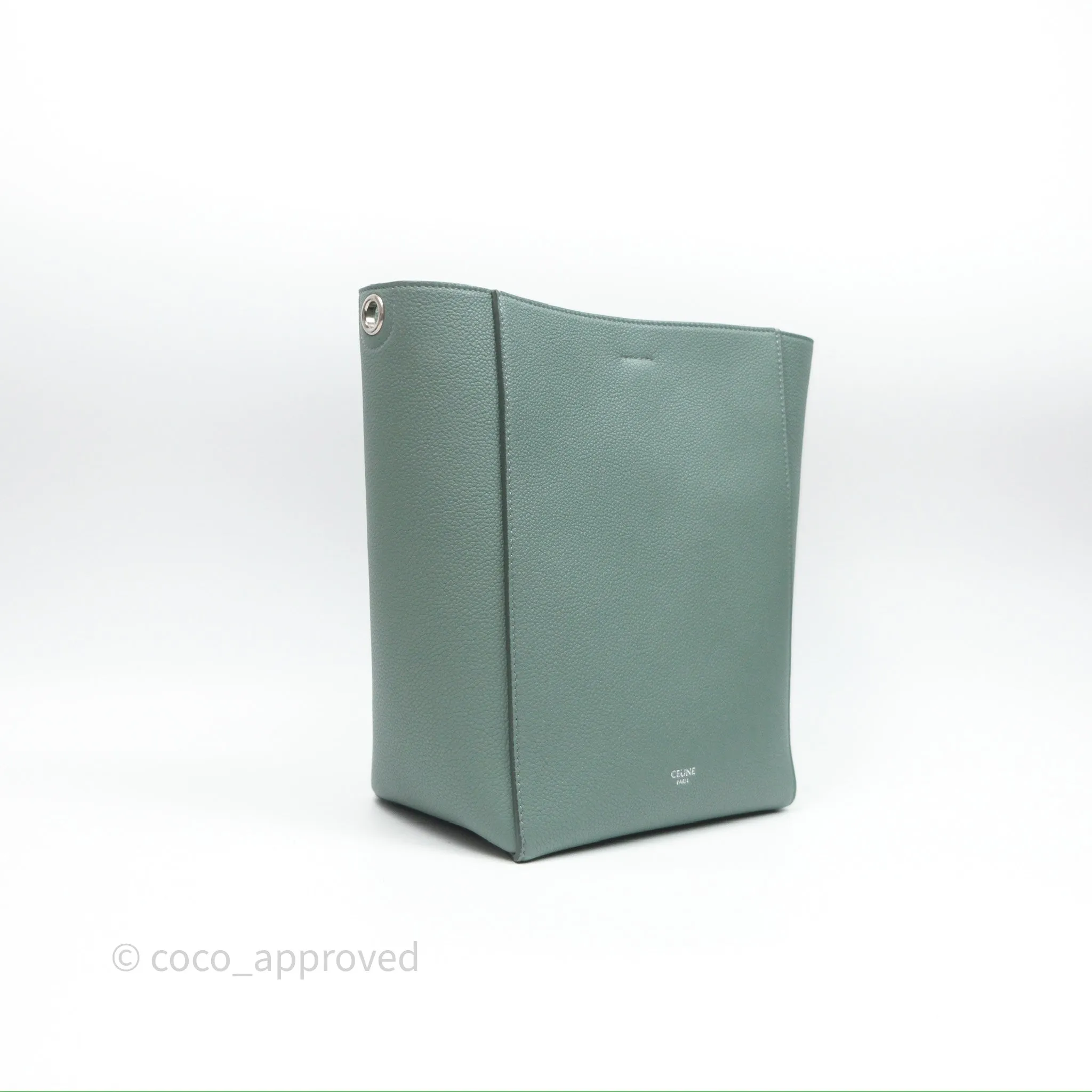 Celine Small Sangle Bucket Bag Light Green Celadon Grained Calfskin Silver Hardware