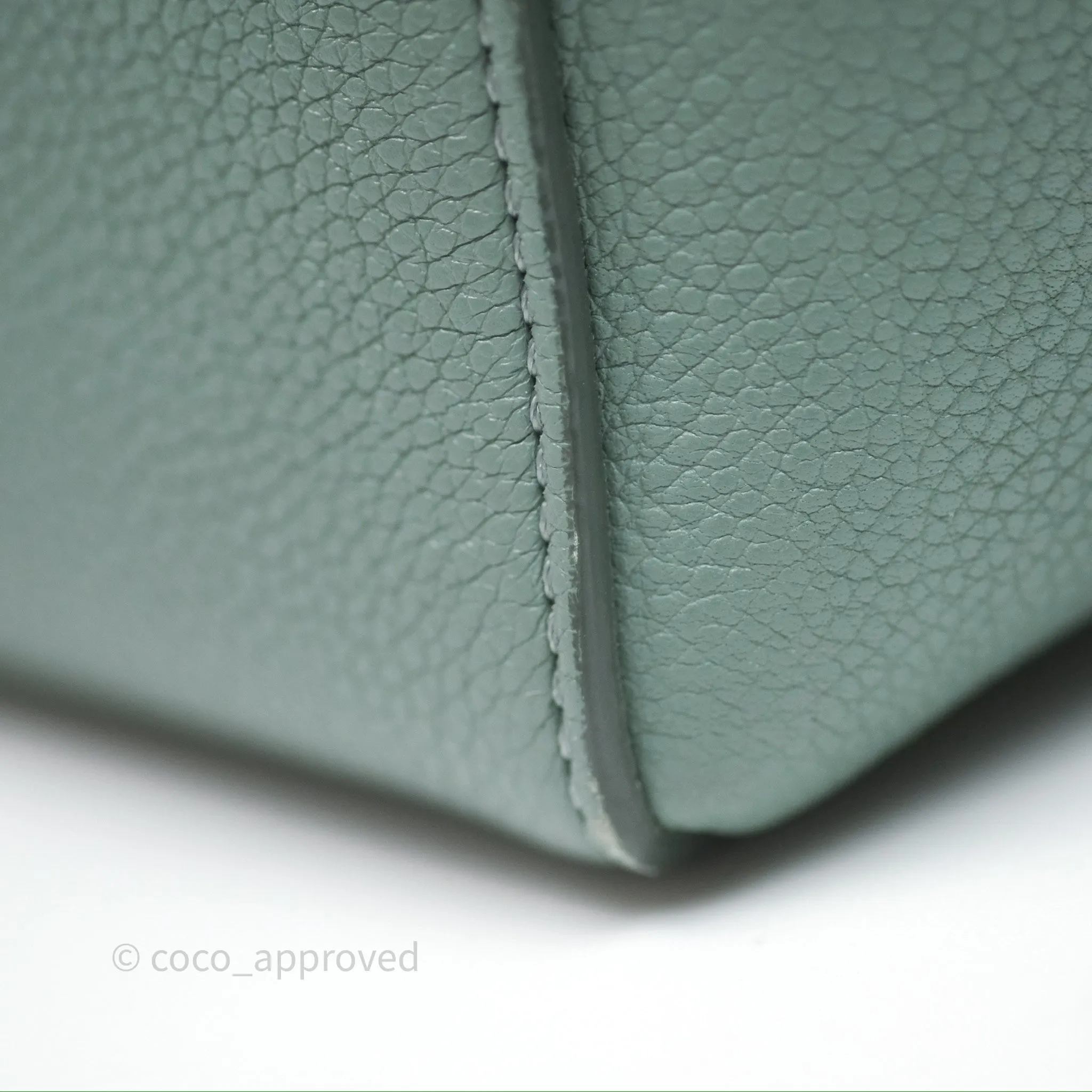 Celine Small Sangle Bucket Bag Light Green Celadon Grained Calfskin Silver Hardware