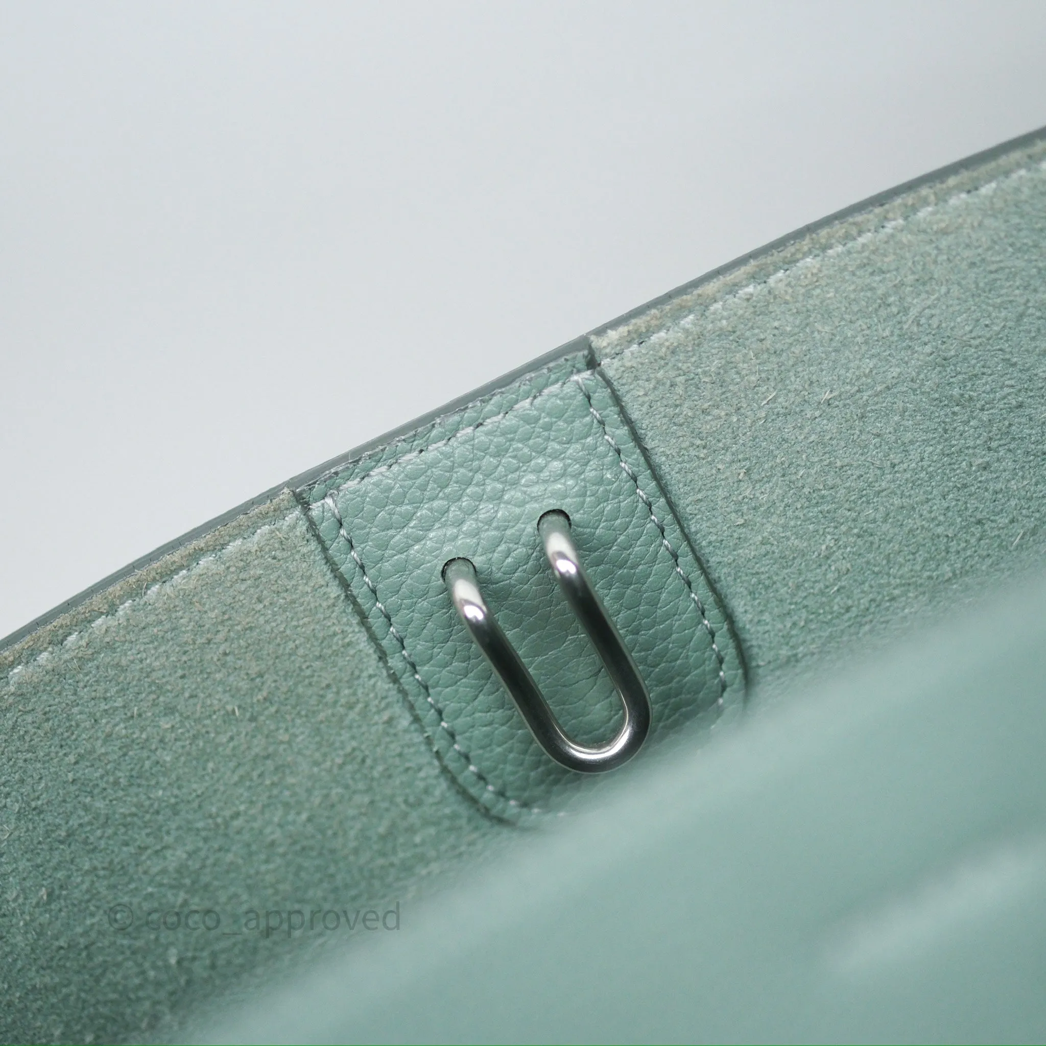 Celine Small Sangle Bucket Bag Light Green Celadon Grained Calfskin Silver Hardware