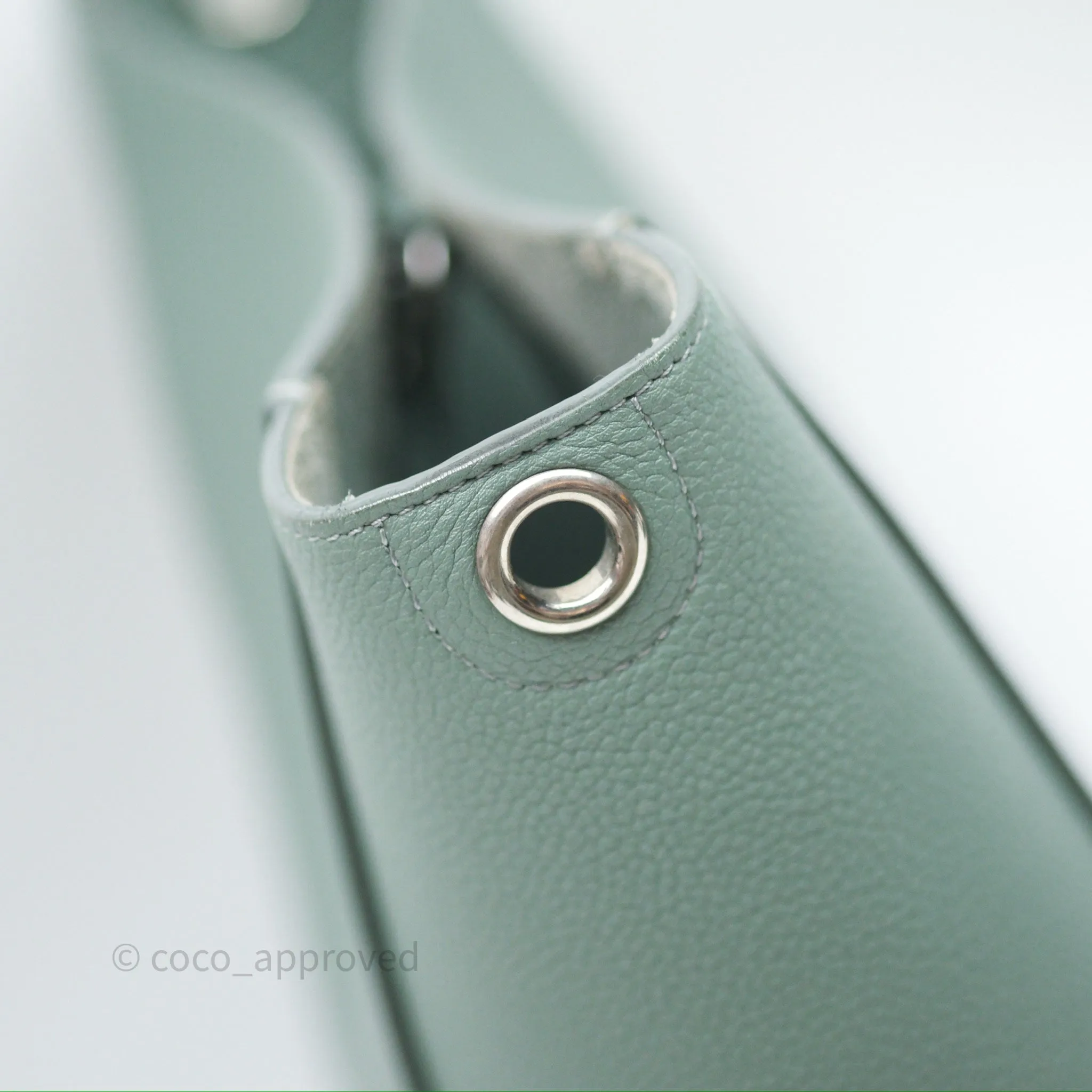 Celine Small Sangle Bucket Bag Light Green Celadon Grained Calfskin Silver Hardware