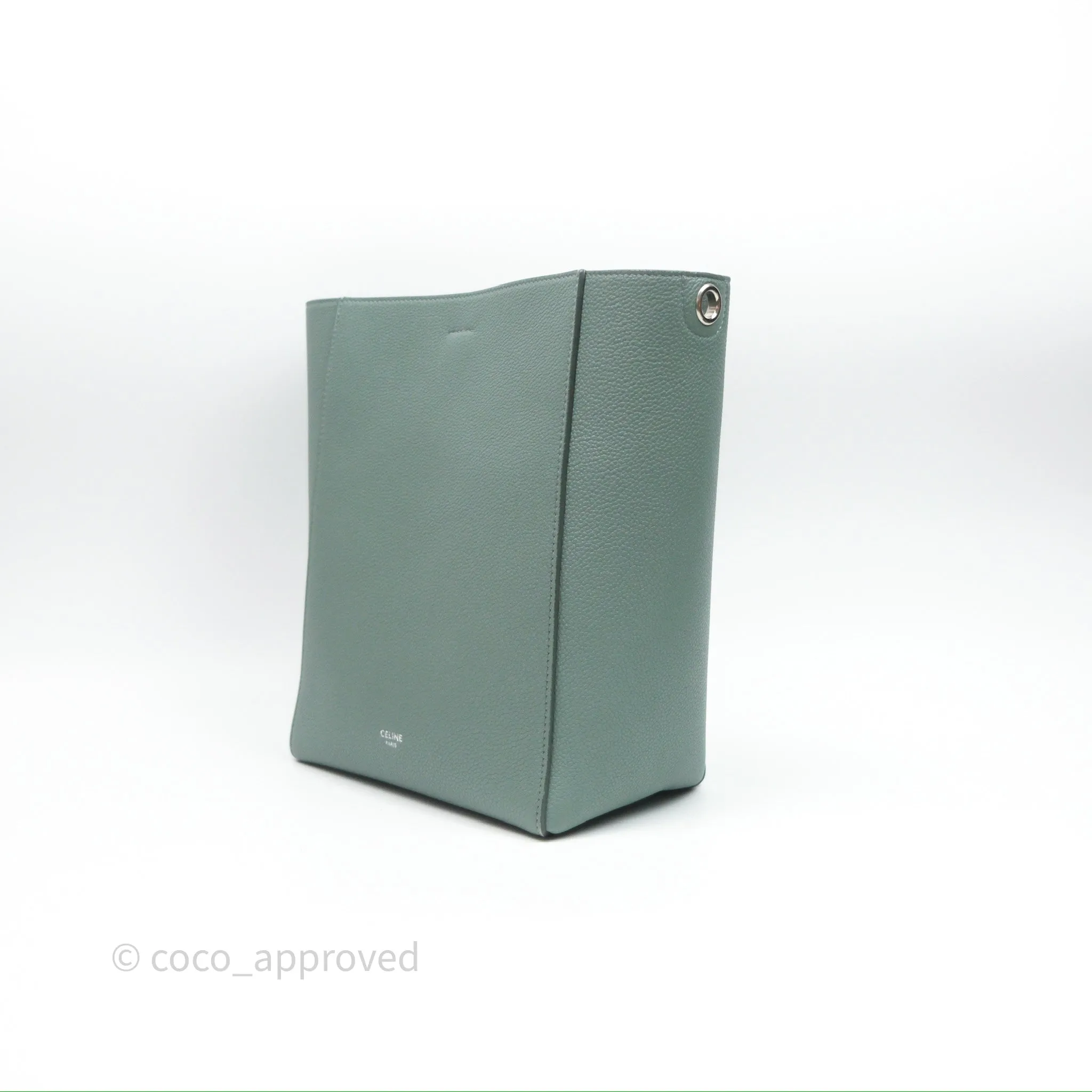 Celine Small Sangle Bucket Bag Light Green Celadon Grained Calfskin Silver Hardware