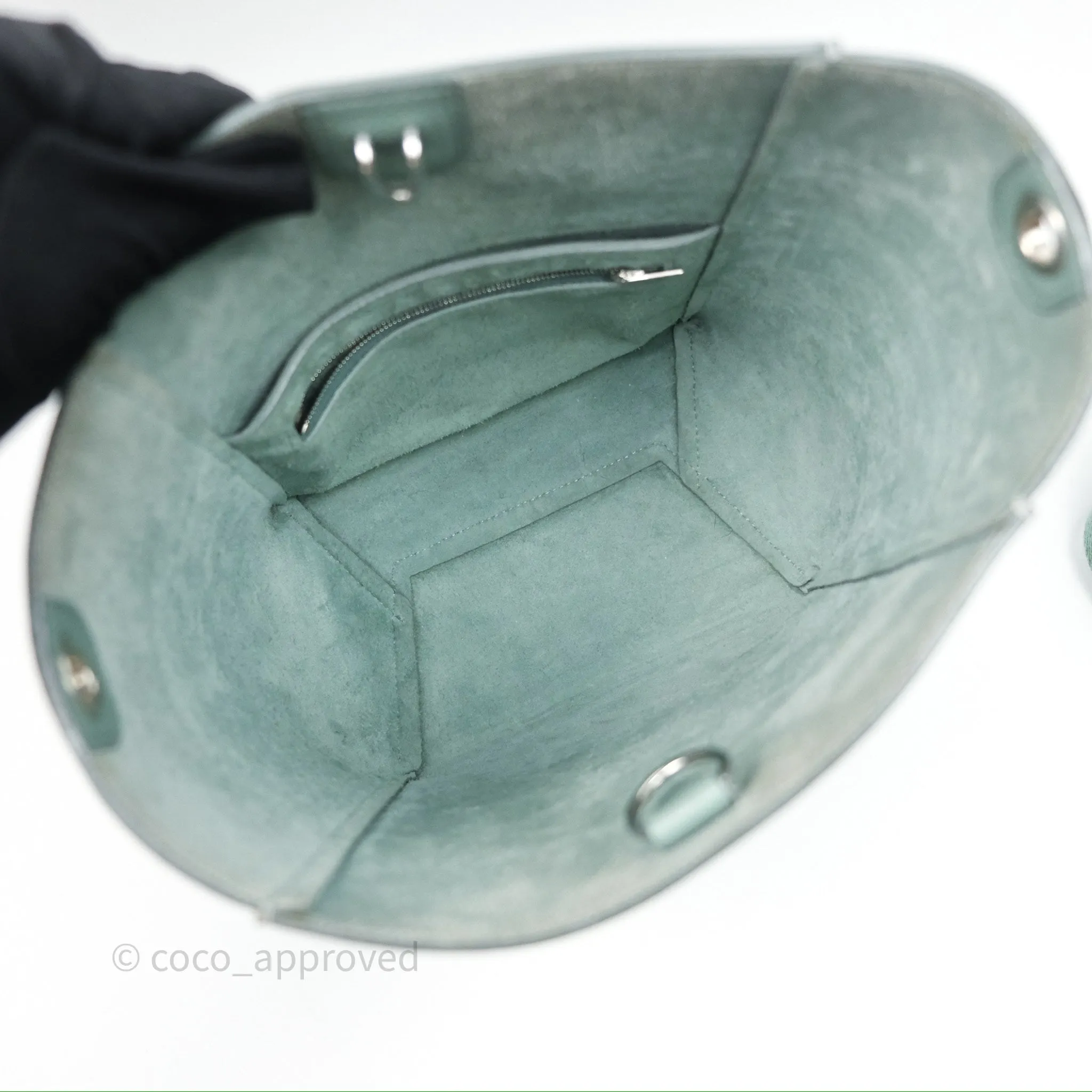 Celine Small Sangle Bucket Bag Light Green Celadon Grained Calfskin Silver Hardware