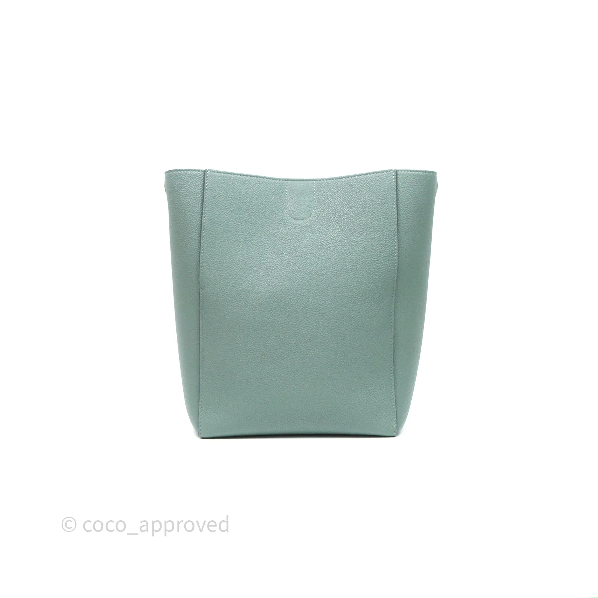 Celine Small Sangle Bucket Bag Light Green Celadon Grained Calfskin Silver Hardware