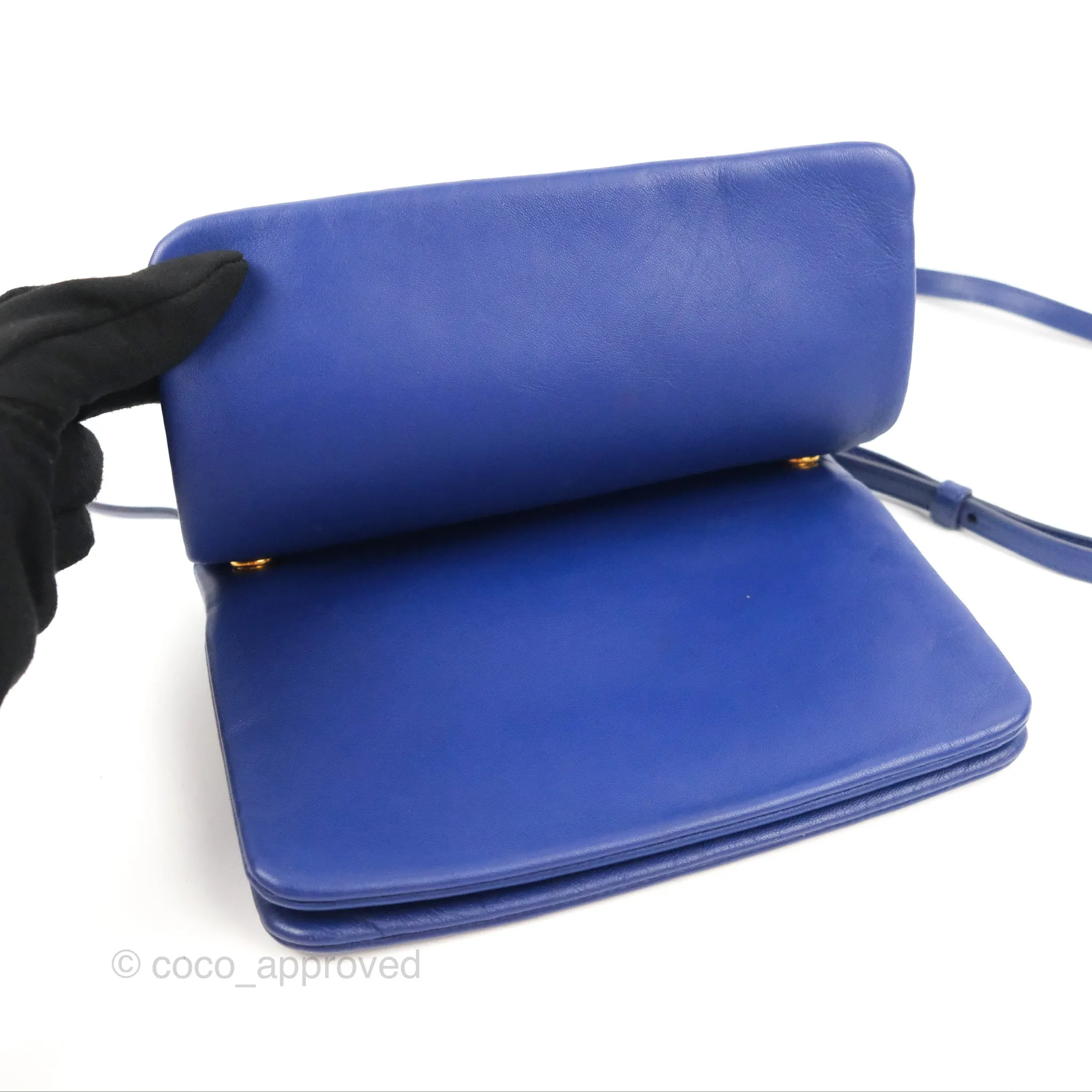 Celine Small Trio Crossbody Bag Dark Blue Lambskin Gold Hardware