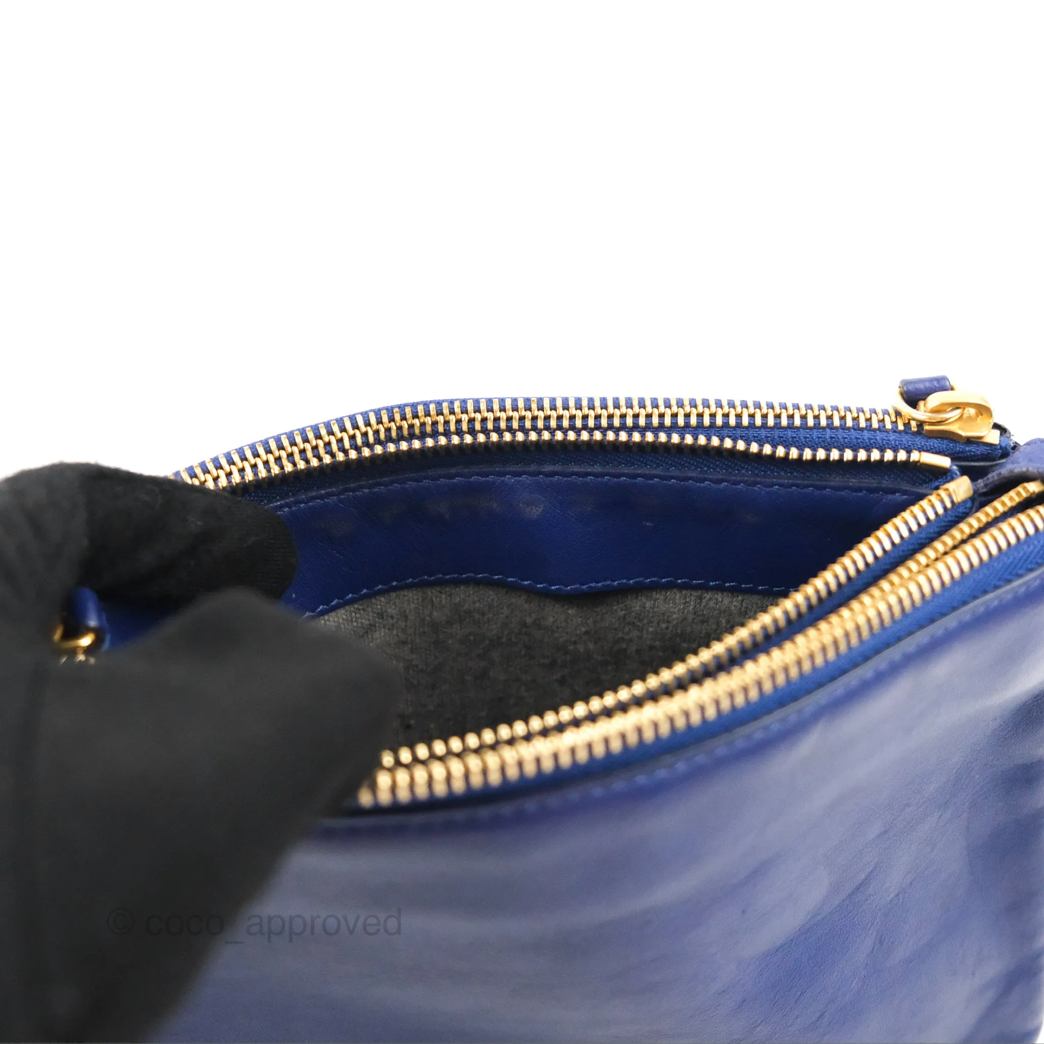 Celine Small Trio Crossbody Bag Dark Blue Lambskin Gold Hardware
