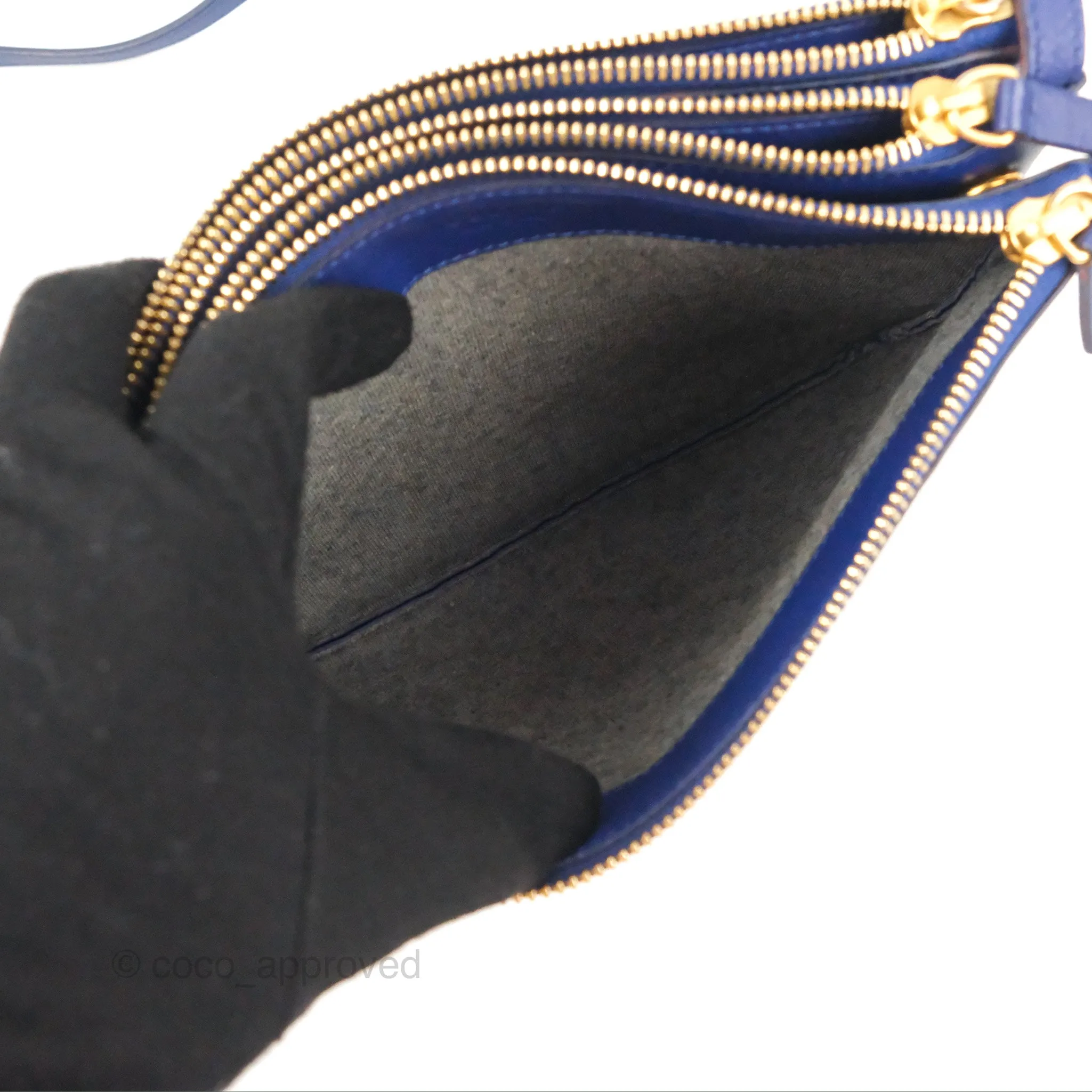 Celine Small Trio Crossbody Bag Dark Blue Lambskin Gold Hardware