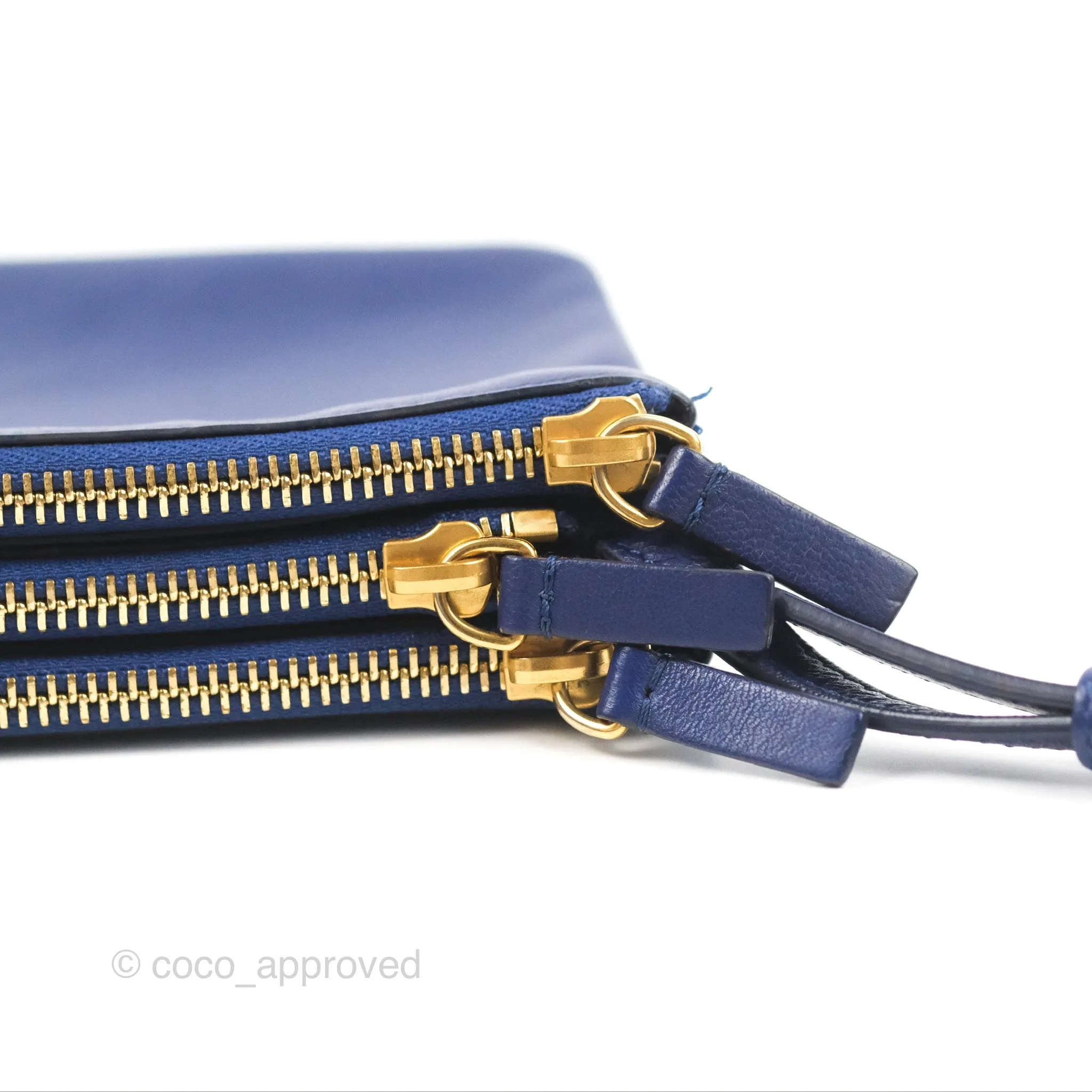 Celine Small Trio Crossbody Bag Dark Blue Lambskin Gold Hardware