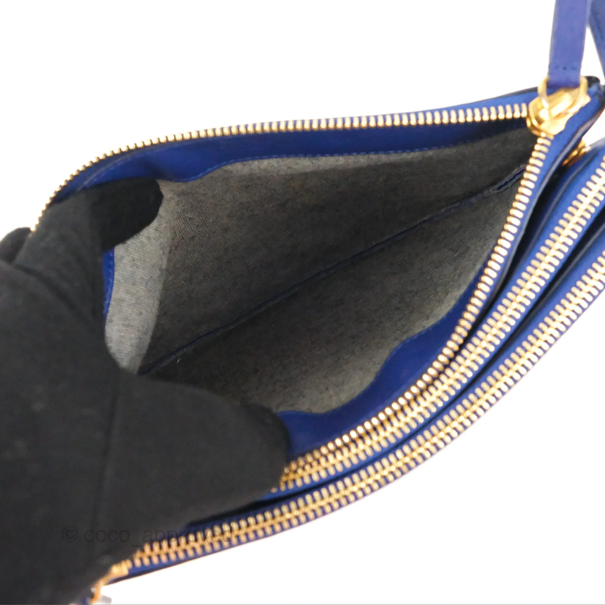 Celine Small Trio Crossbody Bag Dark Blue Lambskin Gold Hardware