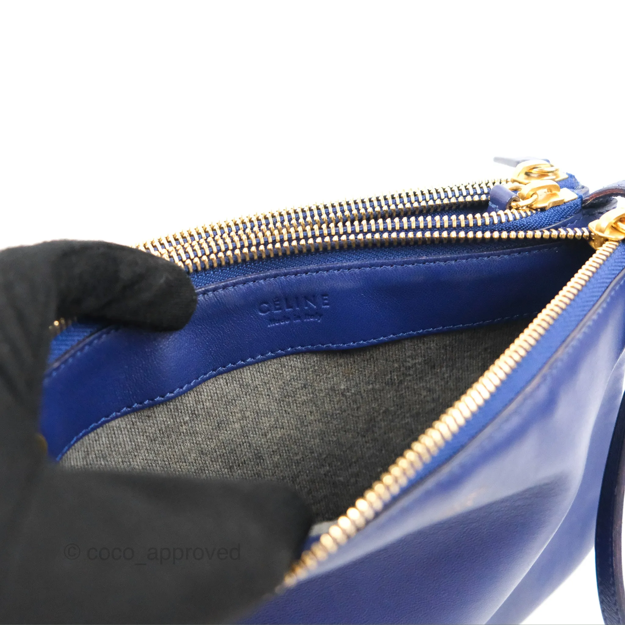 Celine Small Trio Crossbody Bag Dark Blue Lambskin Gold Hardware