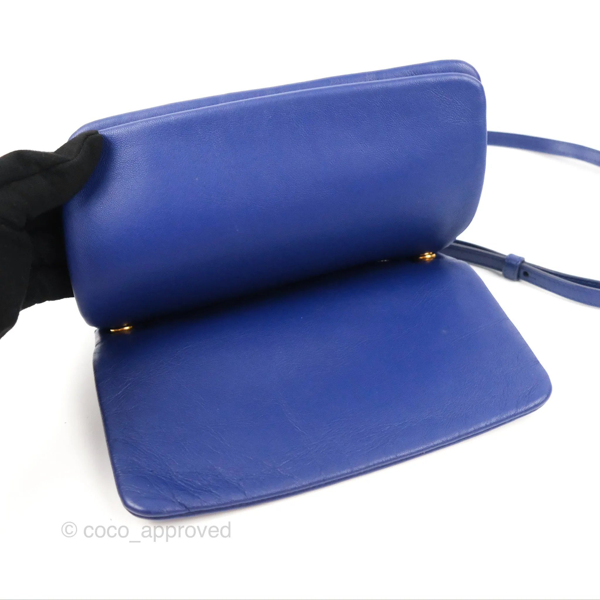 Celine Small Trio Crossbody Bag Dark Blue Lambskin Gold Hardware