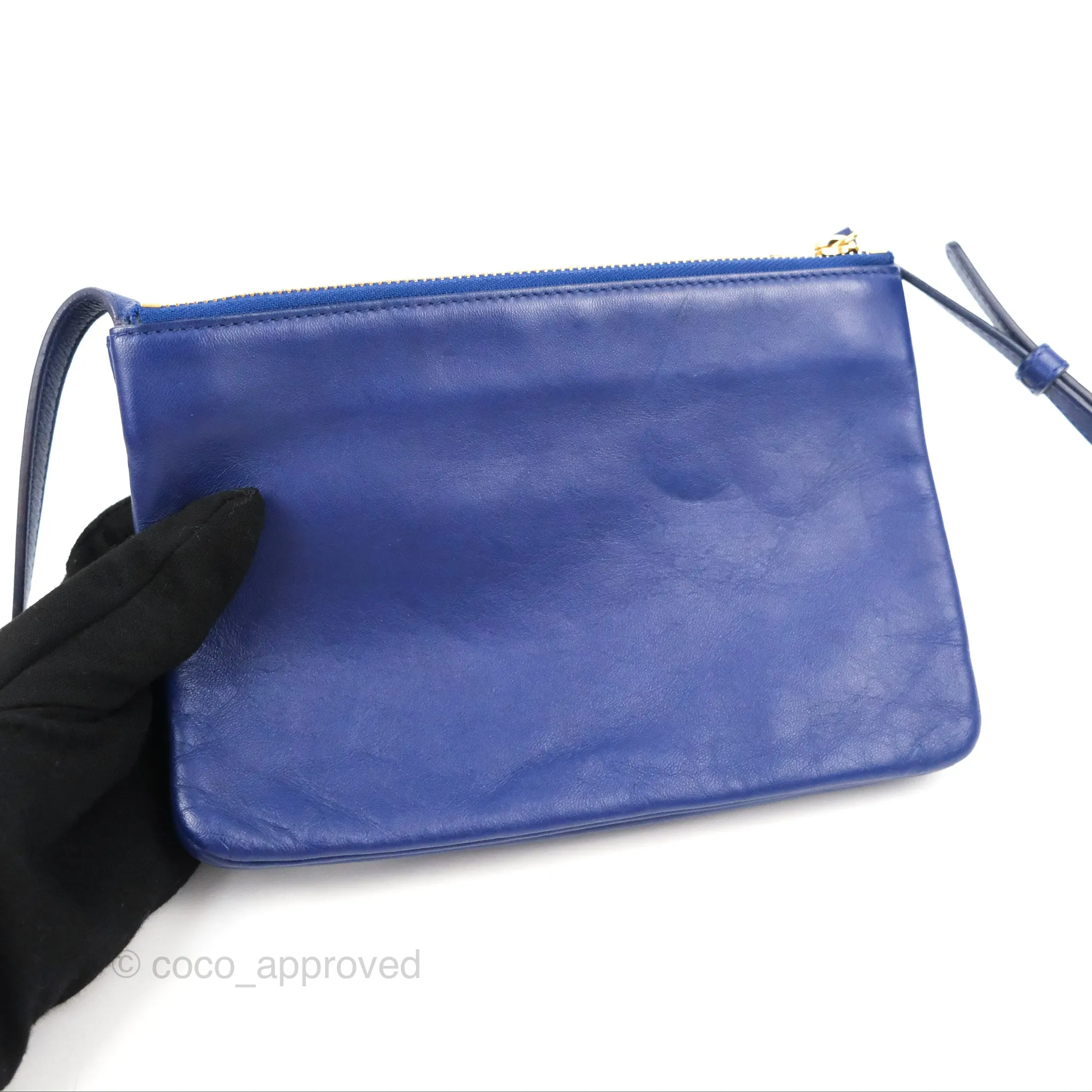 Celine Small Trio Crossbody Bag Dark Blue Lambskin Gold Hardware