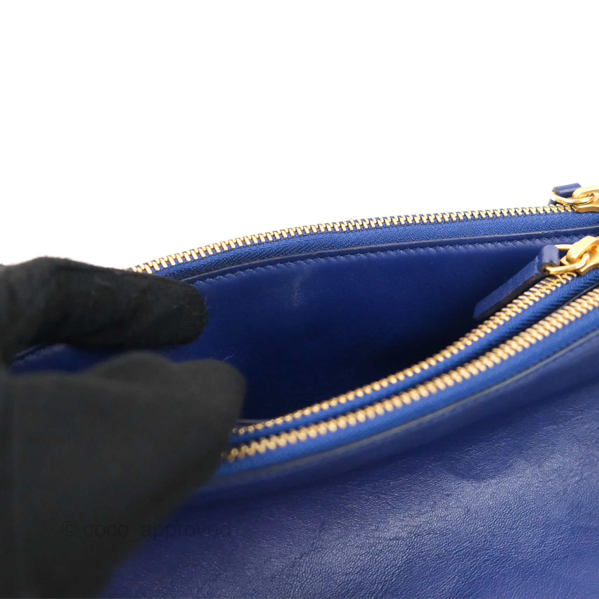 Celine Small Trio Crossbody Bag Dark Blue Lambskin Gold Hardware