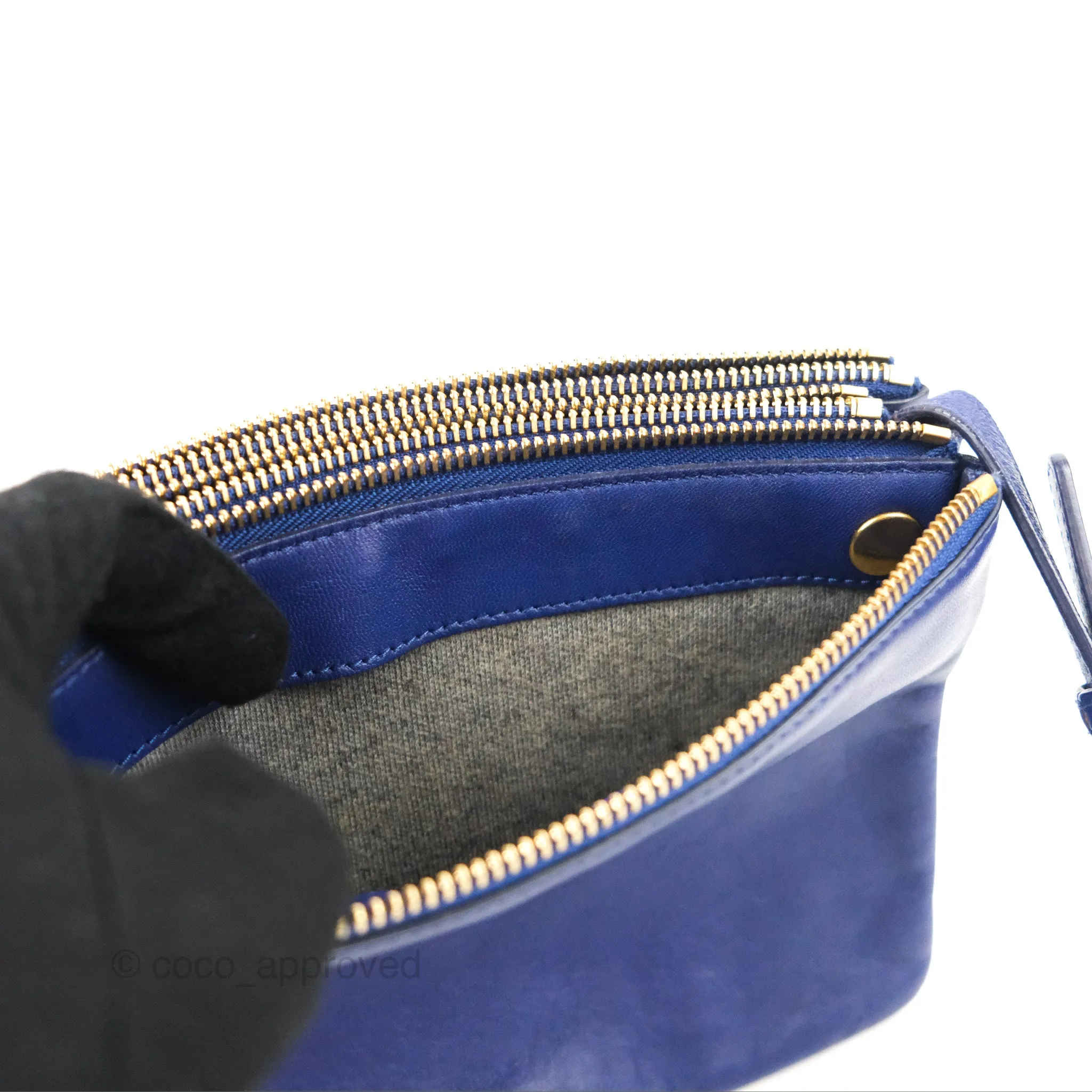 Celine Small Trio Crossbody Bag Dark Blue Lambskin Gold Hardware