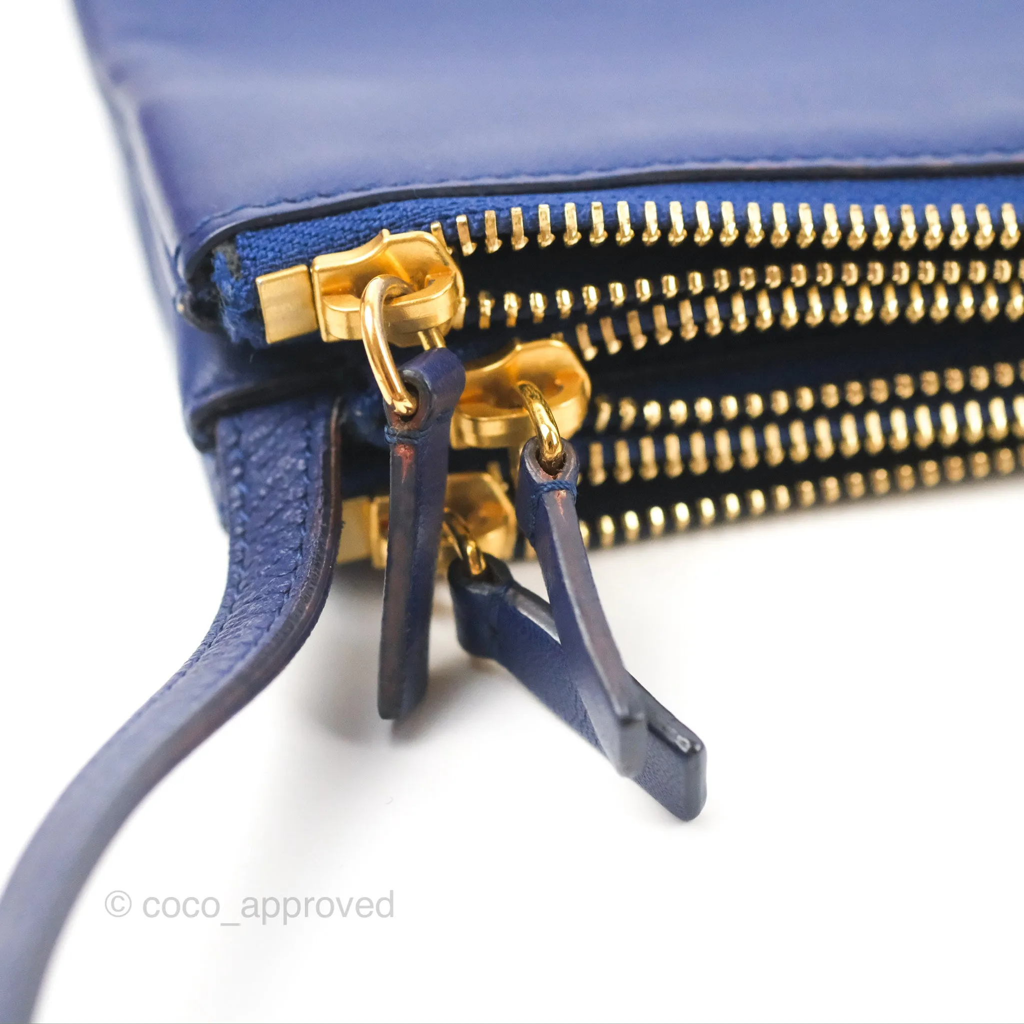 Celine Small Trio Crossbody Bag Dark Blue Lambskin Gold Hardware