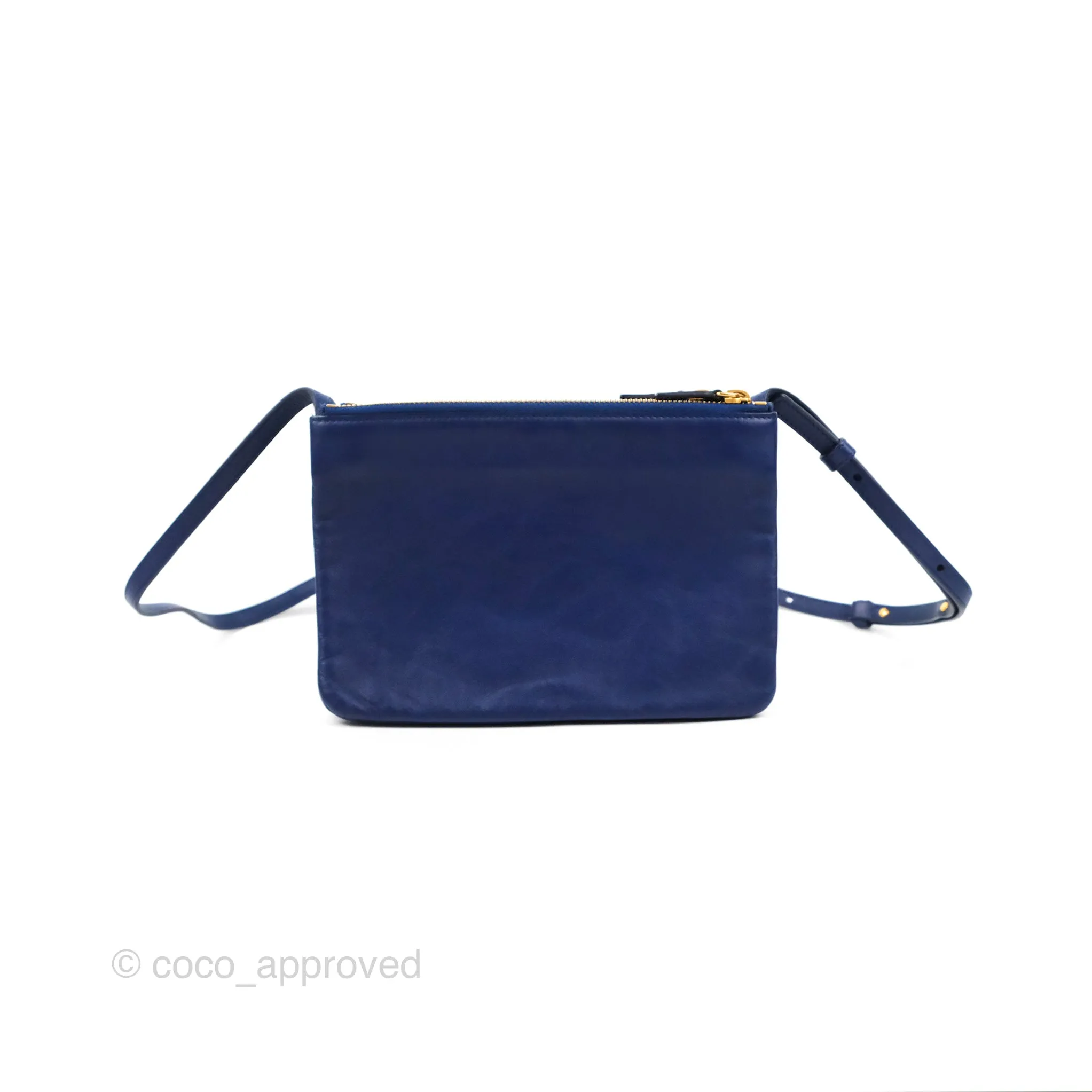 Celine Small Trio Crossbody Bag Dark Blue Lambskin Gold Hardware