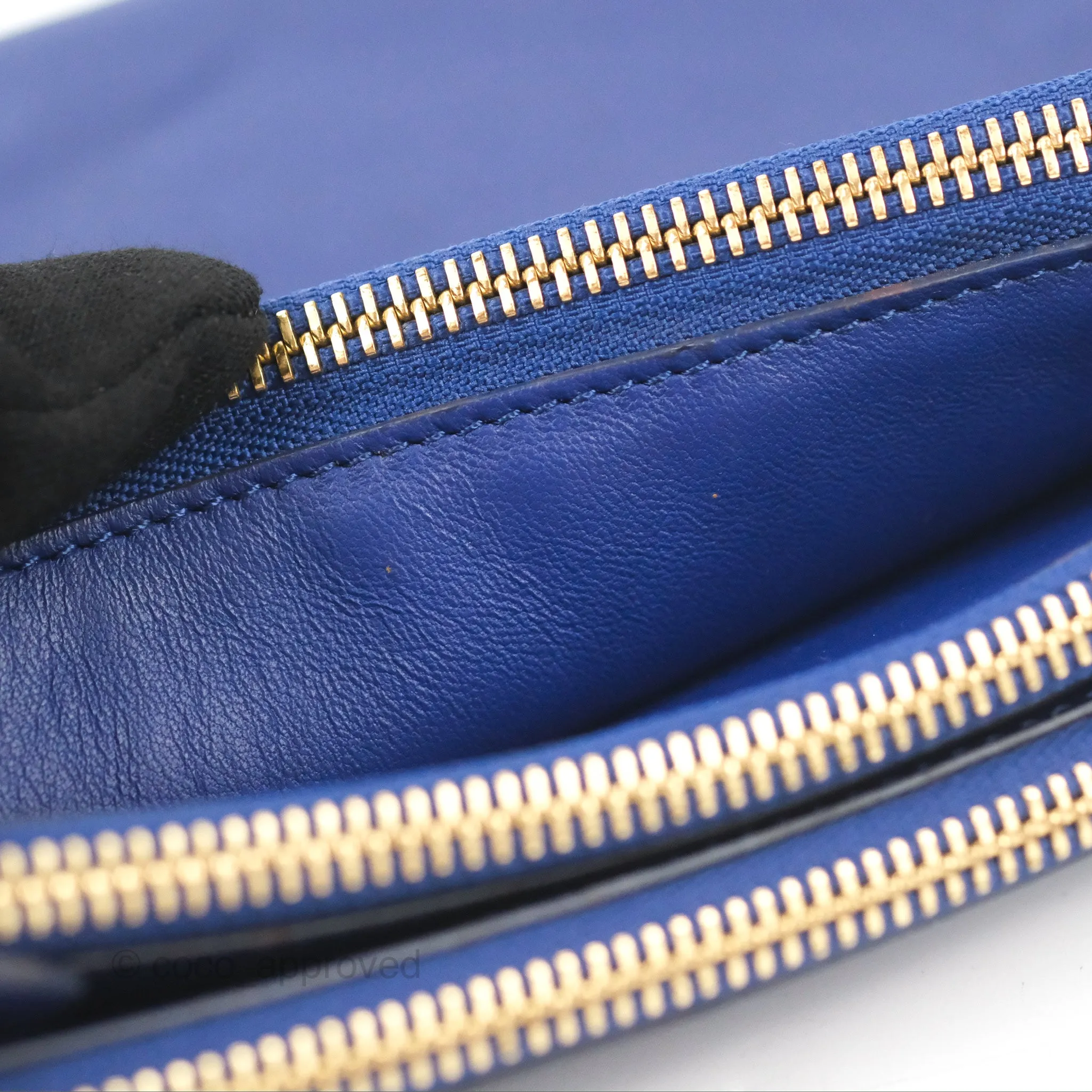 Celine Small Trio Crossbody Bag Dark Blue Lambskin Gold Hardware