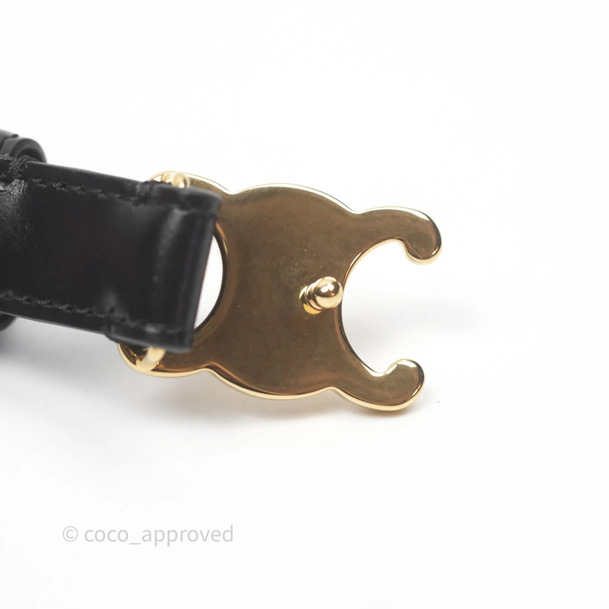 Celine Small Triomphe Belt in Taurillon Leather Black Gold Hardware Size 75