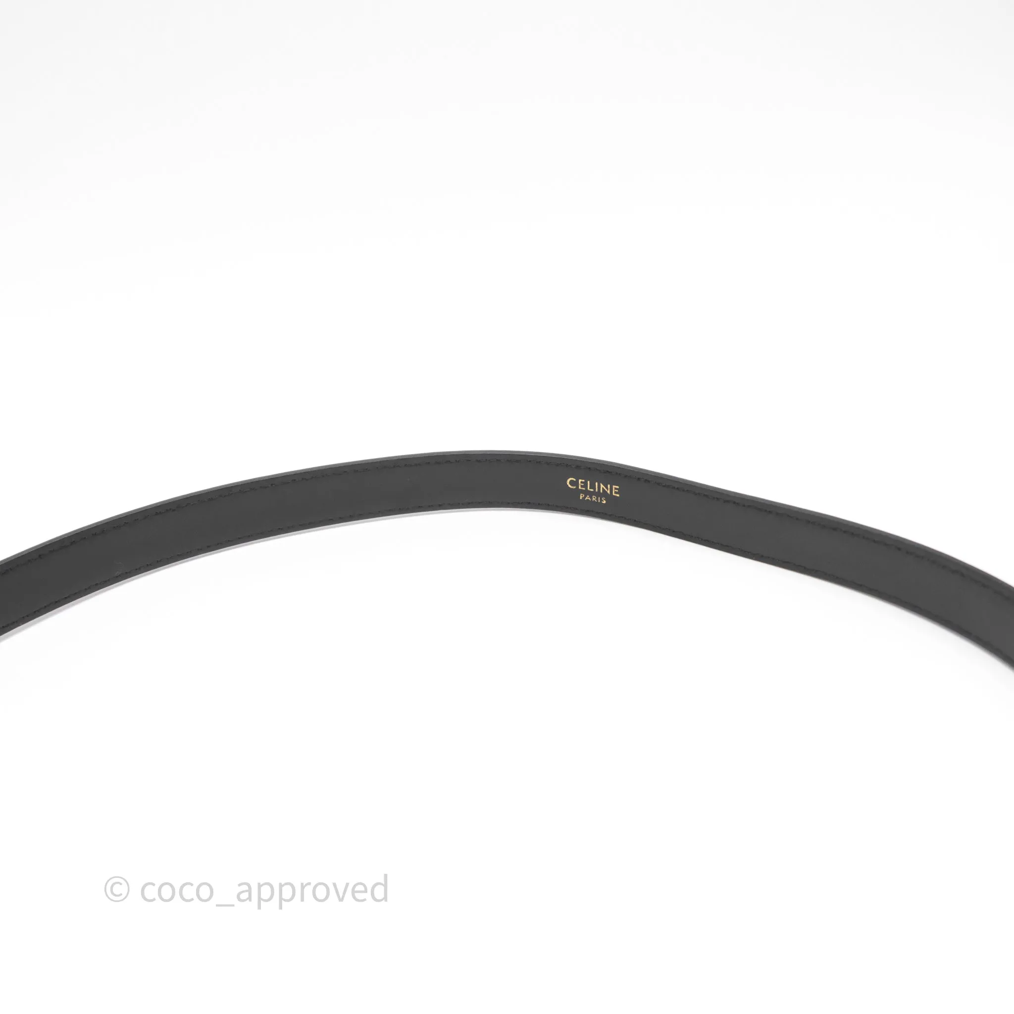 Celine Small Triomphe Belt in Taurillon Leather Black Gold Hardware Size 75