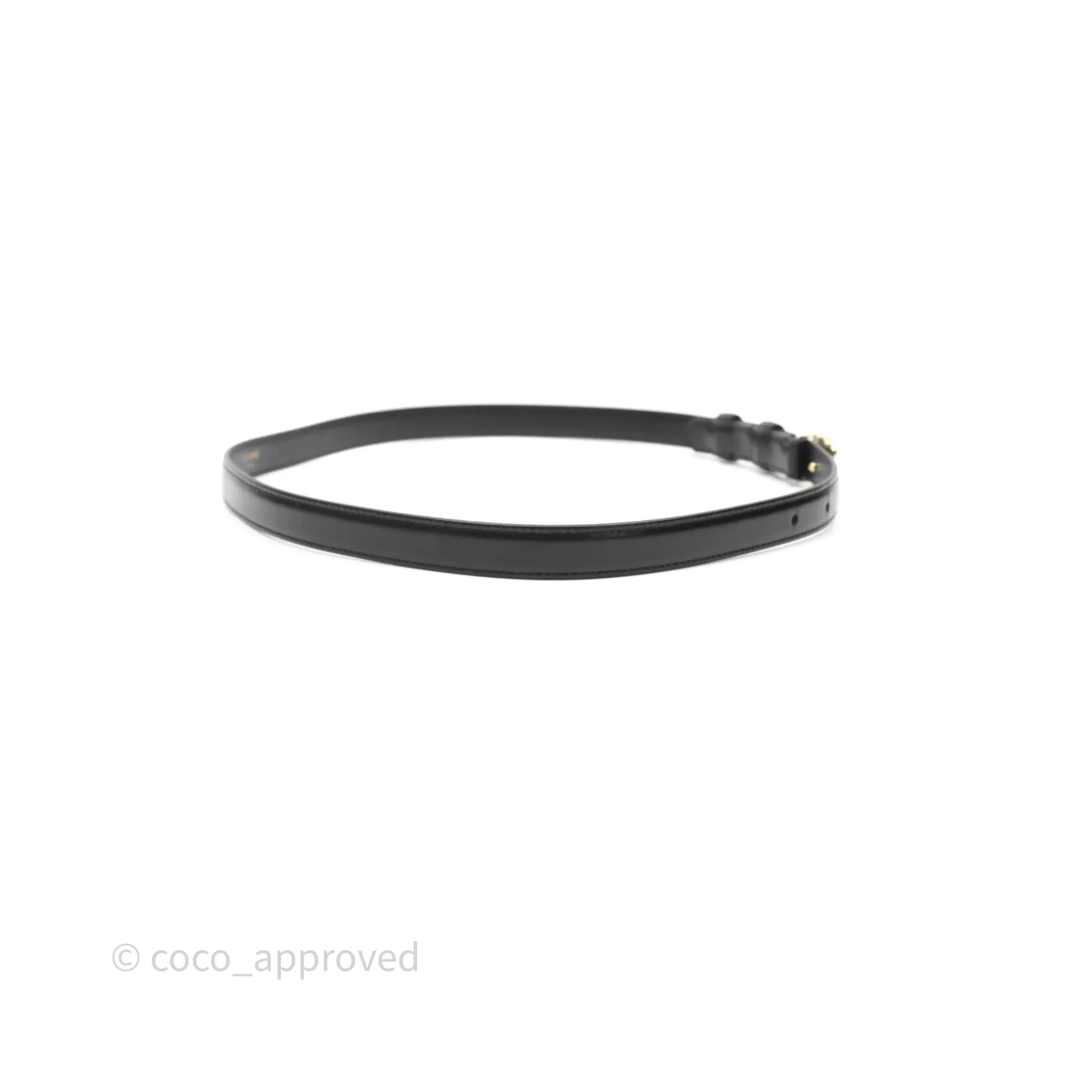 Celine Small Triomphe Belt in Taurillon Leather Black Gold Hardware Size 75