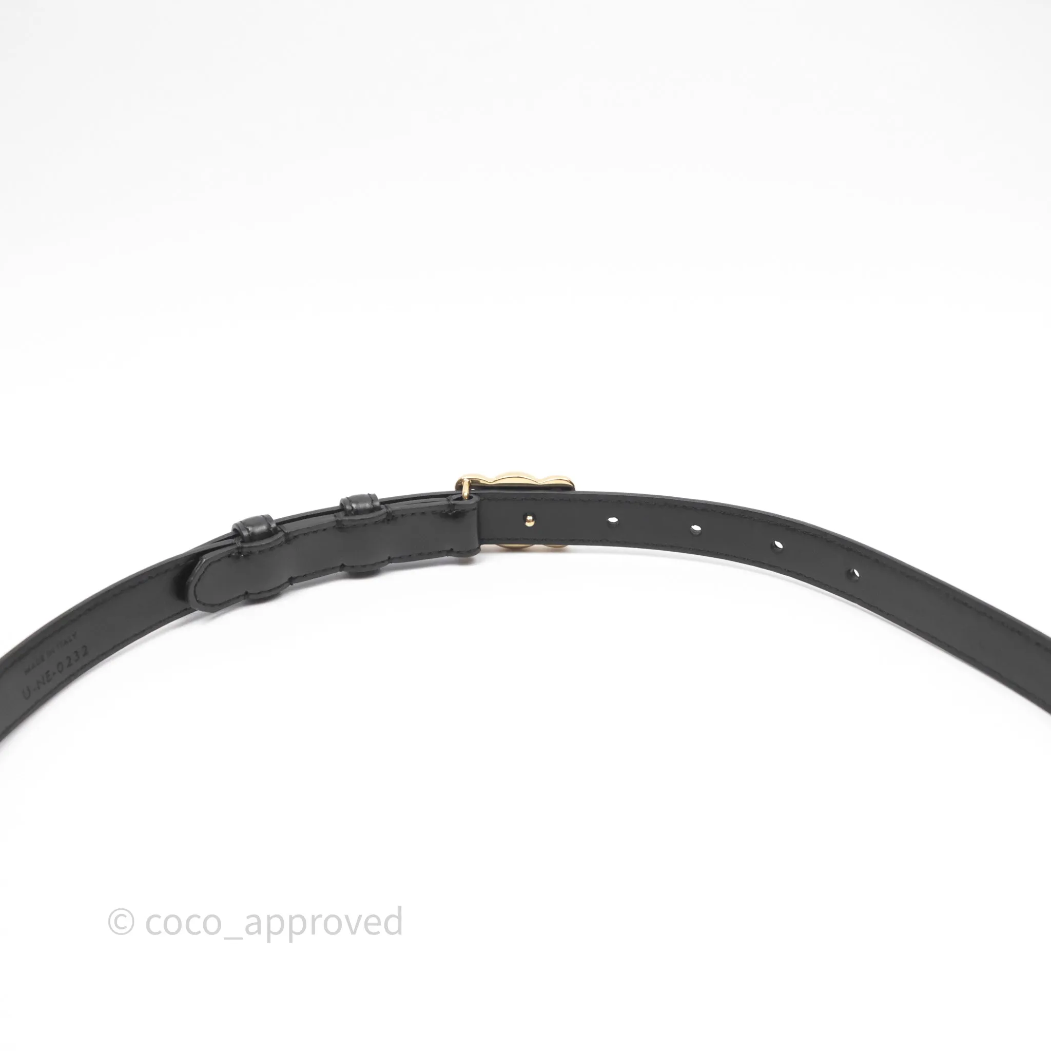 Celine Small Triomphe Belt in Taurillon Leather Black Gold Hardware Size 75