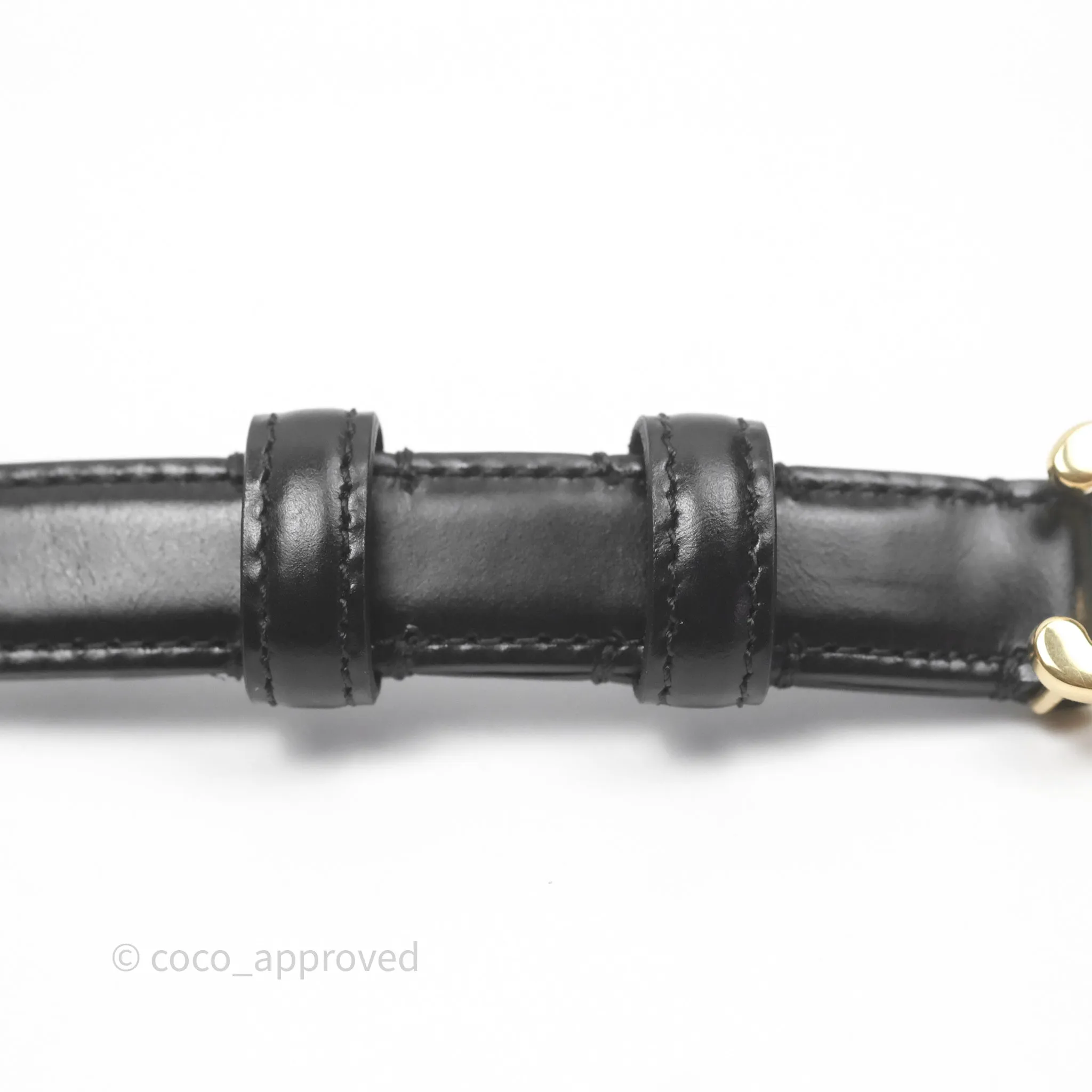 Celine Small Triomphe Belt in Taurillon Leather Black Gold Hardware Size 75