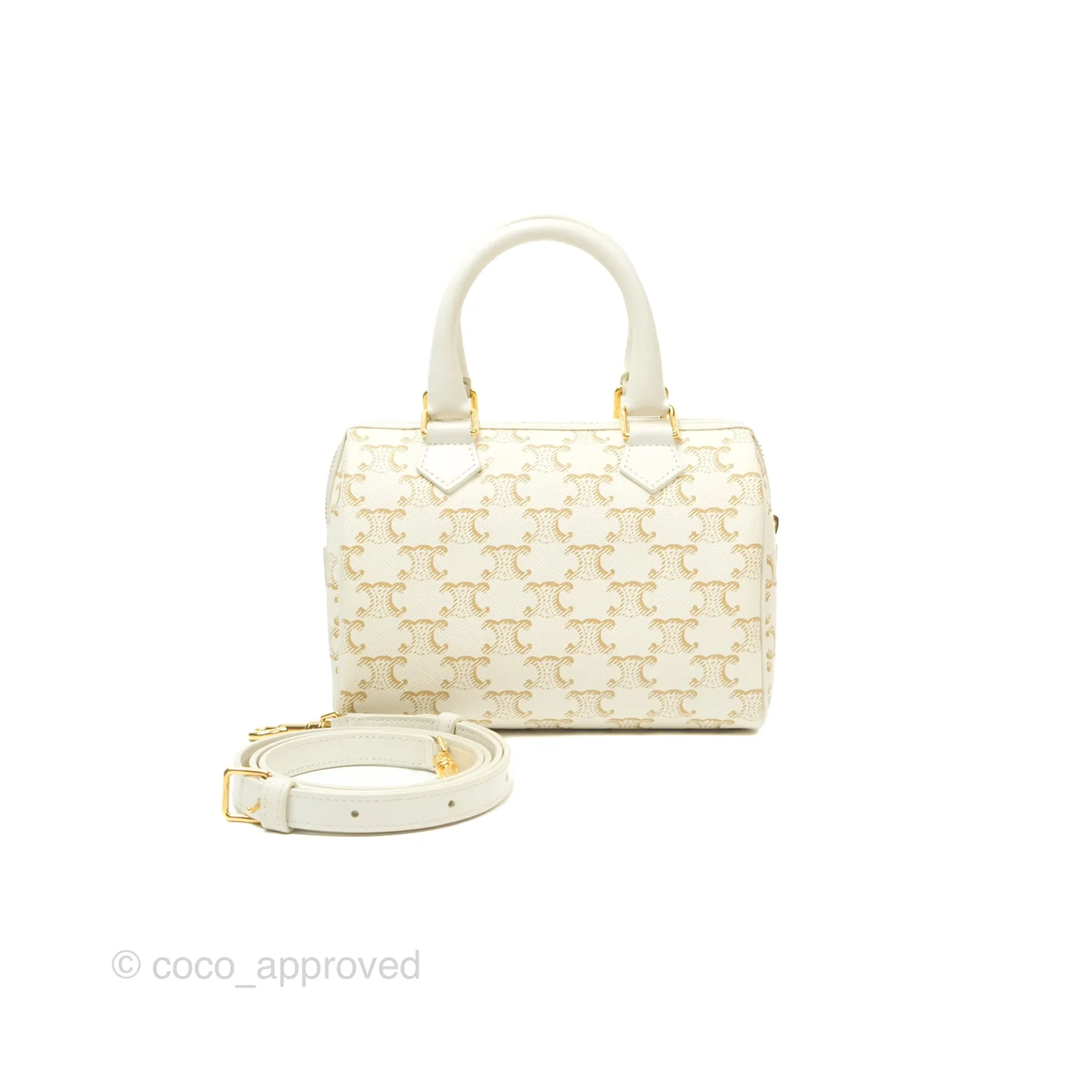 Celine Small Triomphe Canvas Boston Bag White Calfskin