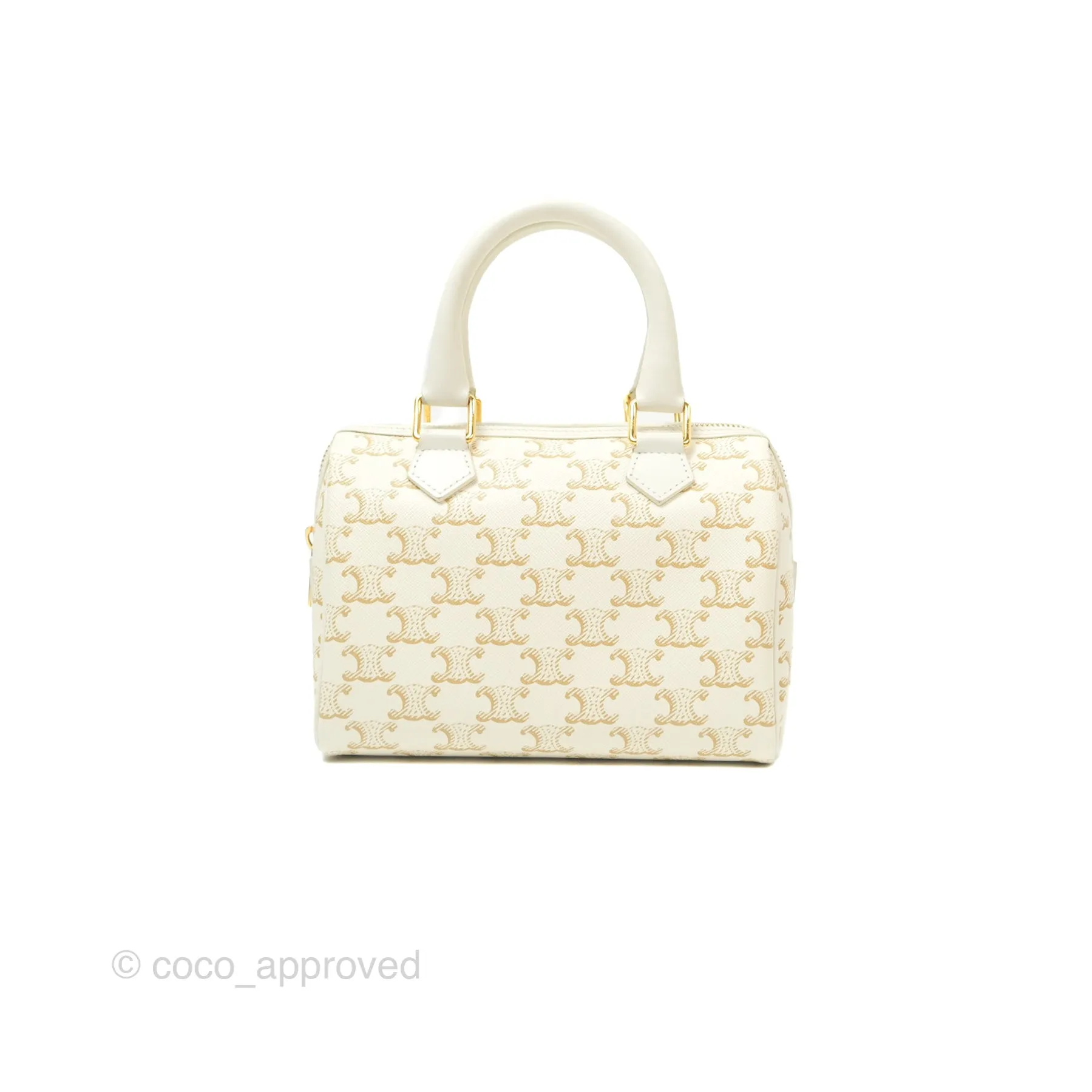 Celine Small Triomphe Canvas Boston Bag White Calfskin