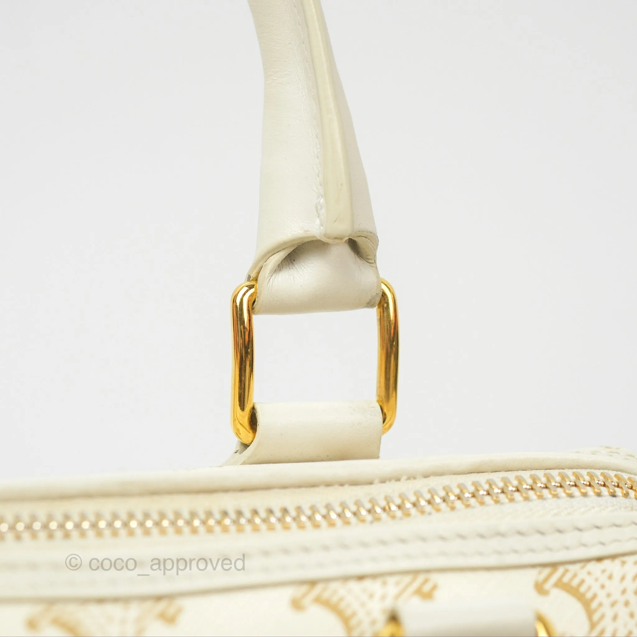 Celine Small Triomphe Canvas Boston Bag White Calfskin