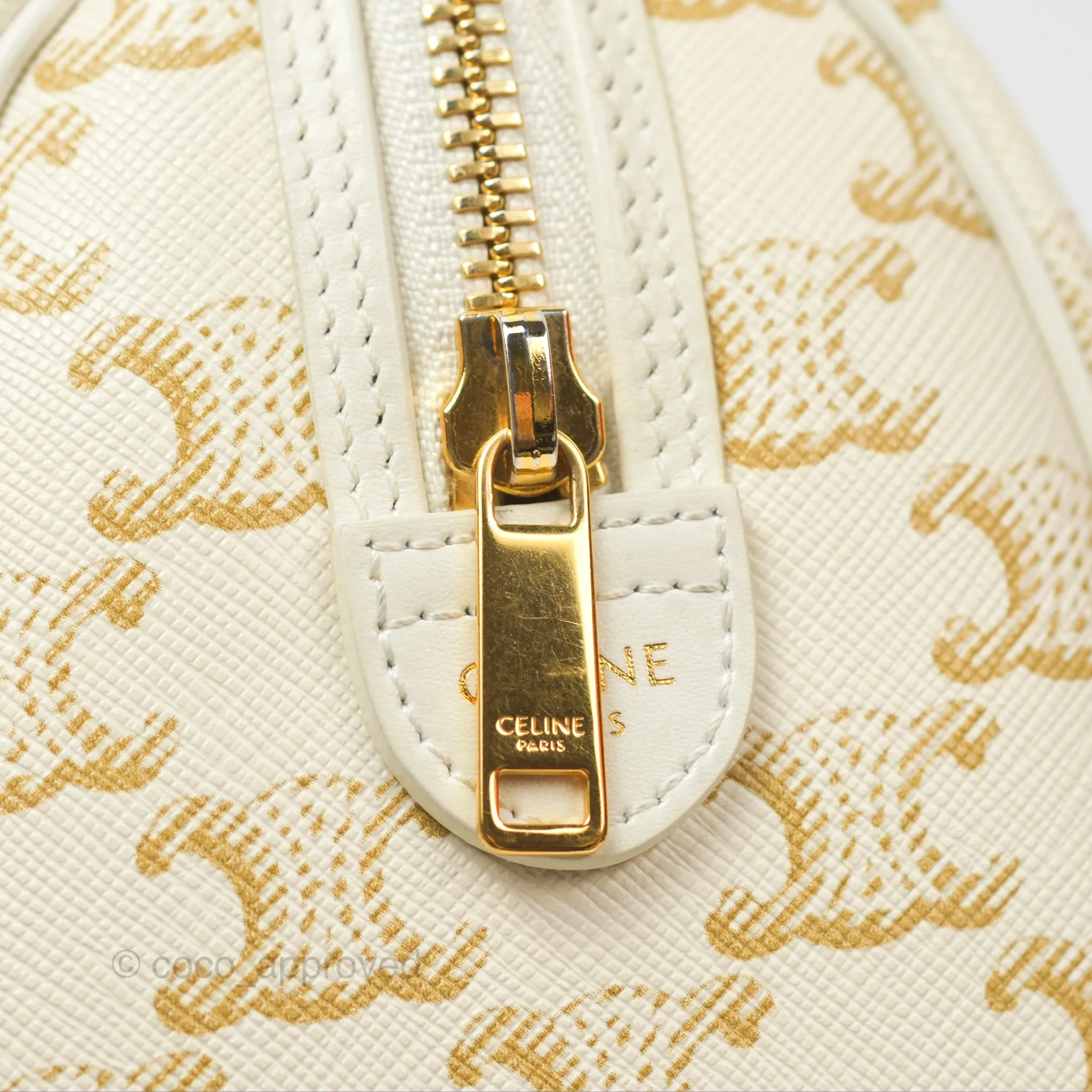 Celine Small Triomphe Canvas Boston Bag White Calfskin
