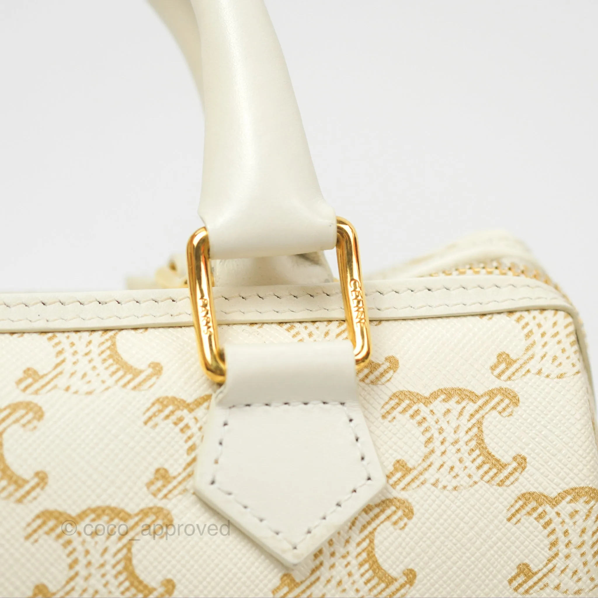 Celine Small Triomphe Canvas Boston Bag White Calfskin