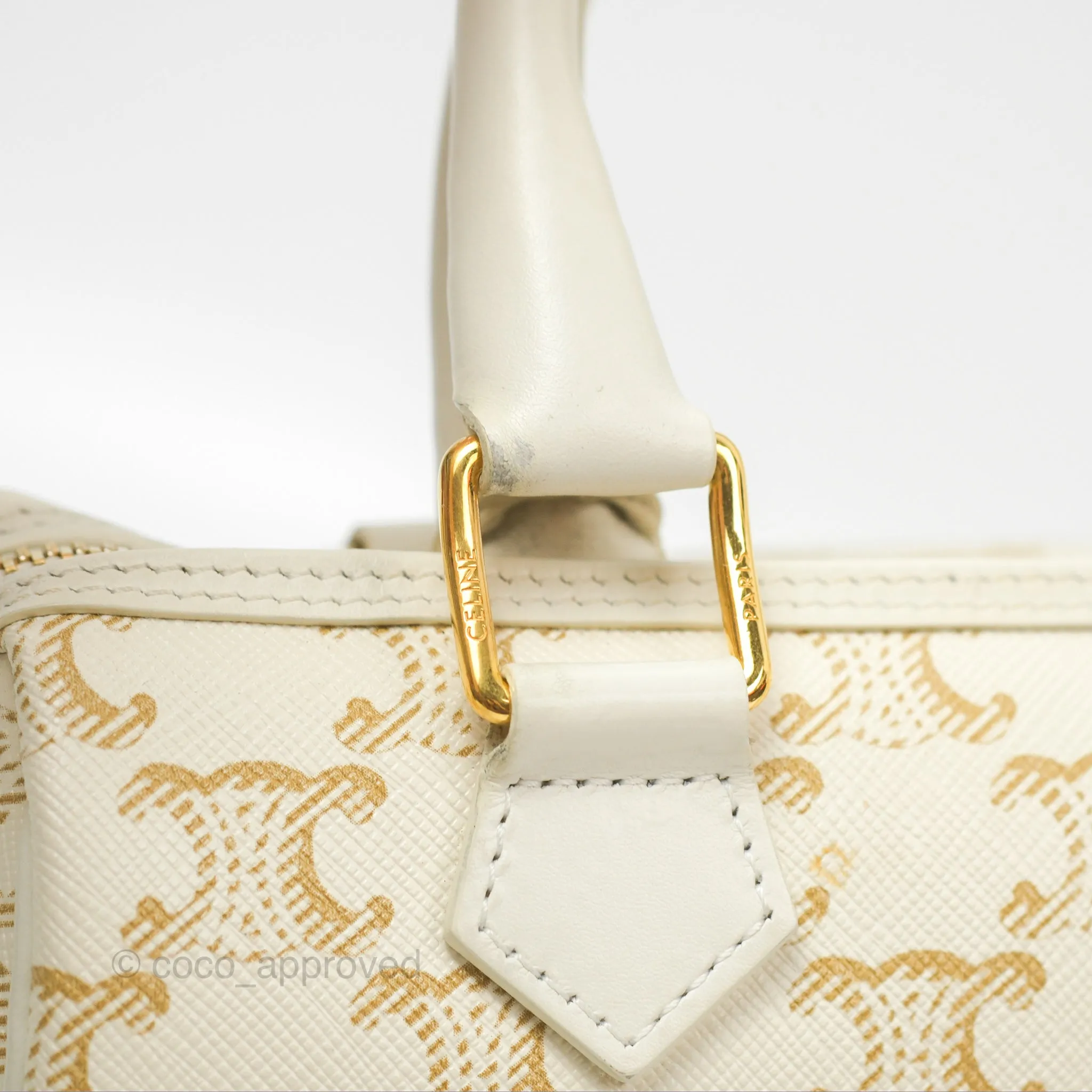 Celine Small Triomphe Canvas Boston Bag White Calfskin