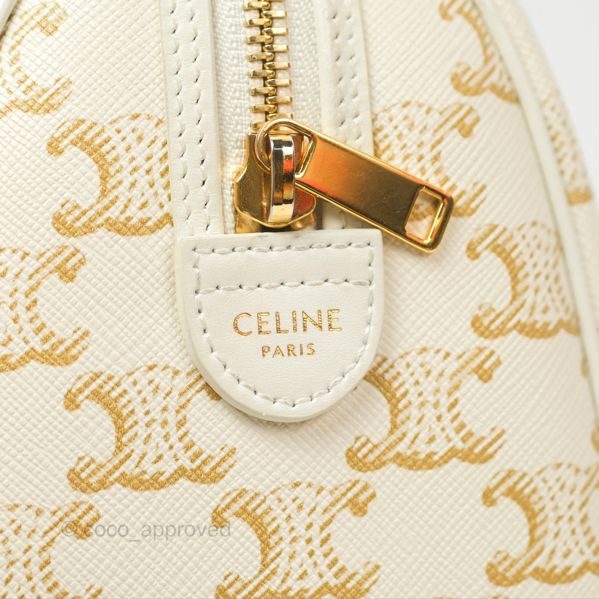 Celine Small Triomphe Canvas Boston Bag White Calfskin
