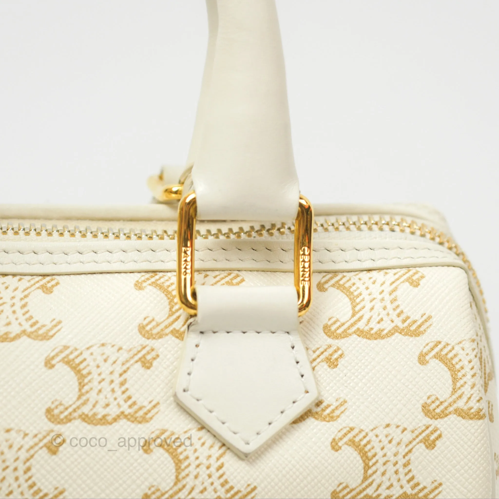 Celine Small Triomphe Canvas Boston Bag White Calfskin
