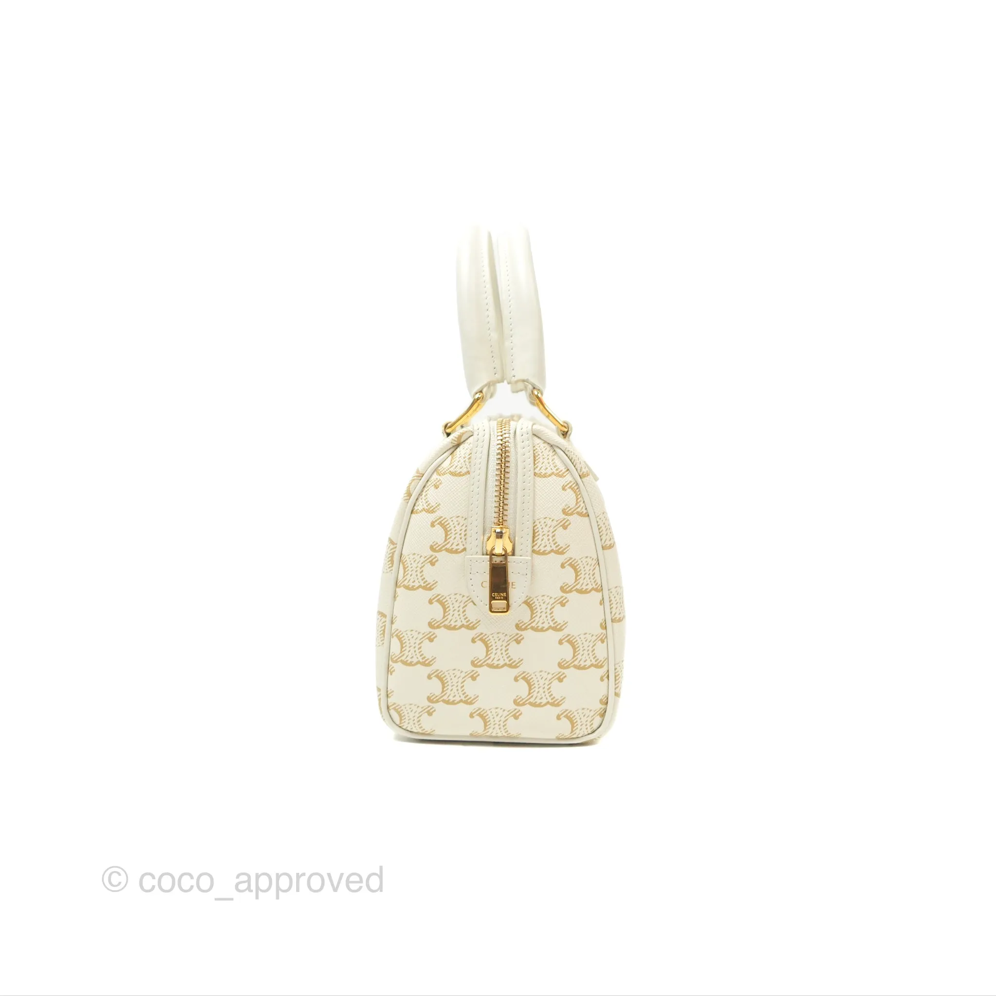 Celine Small Triomphe Canvas Boston Bag White Calfskin