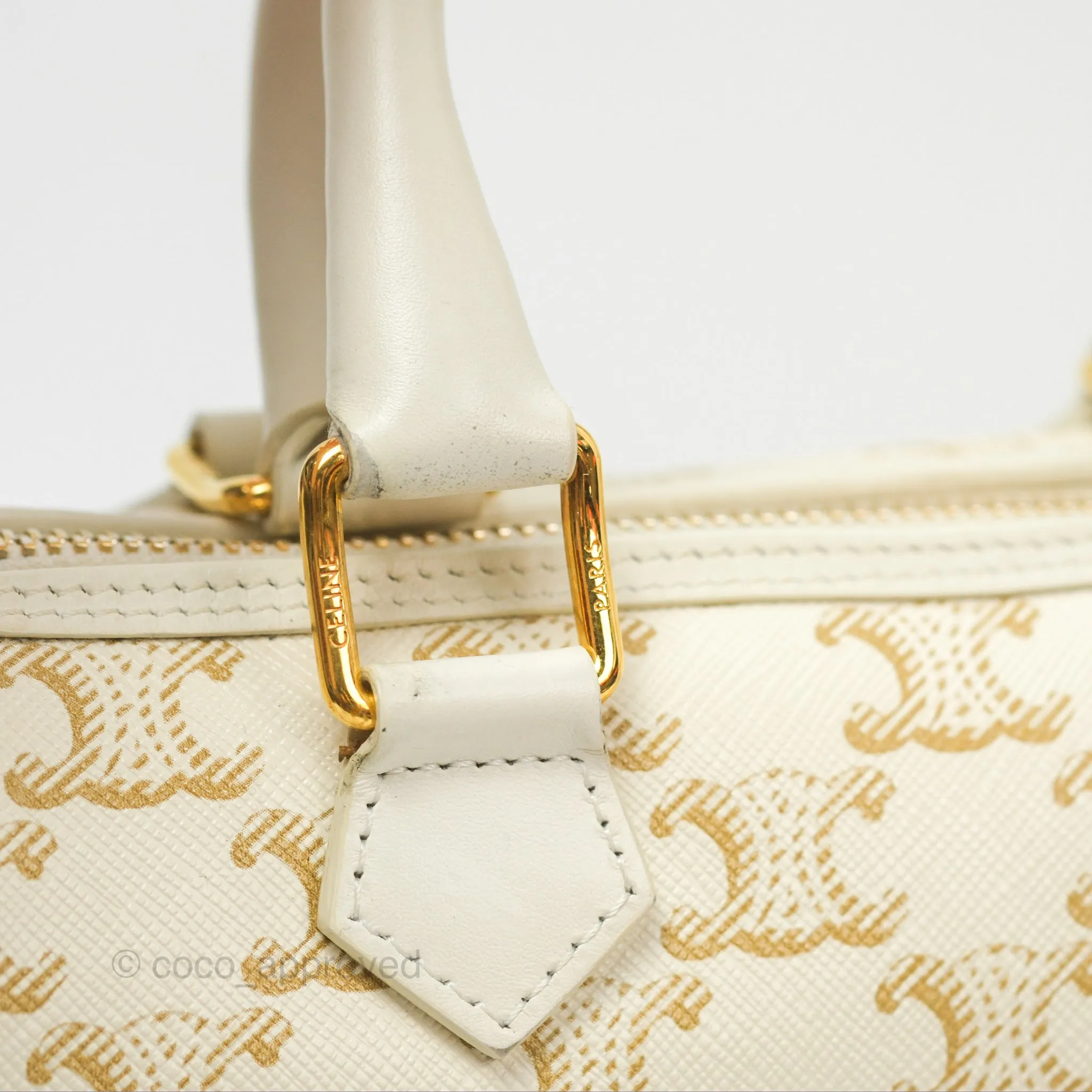 Celine Small Triomphe Canvas Boston Bag White Calfskin