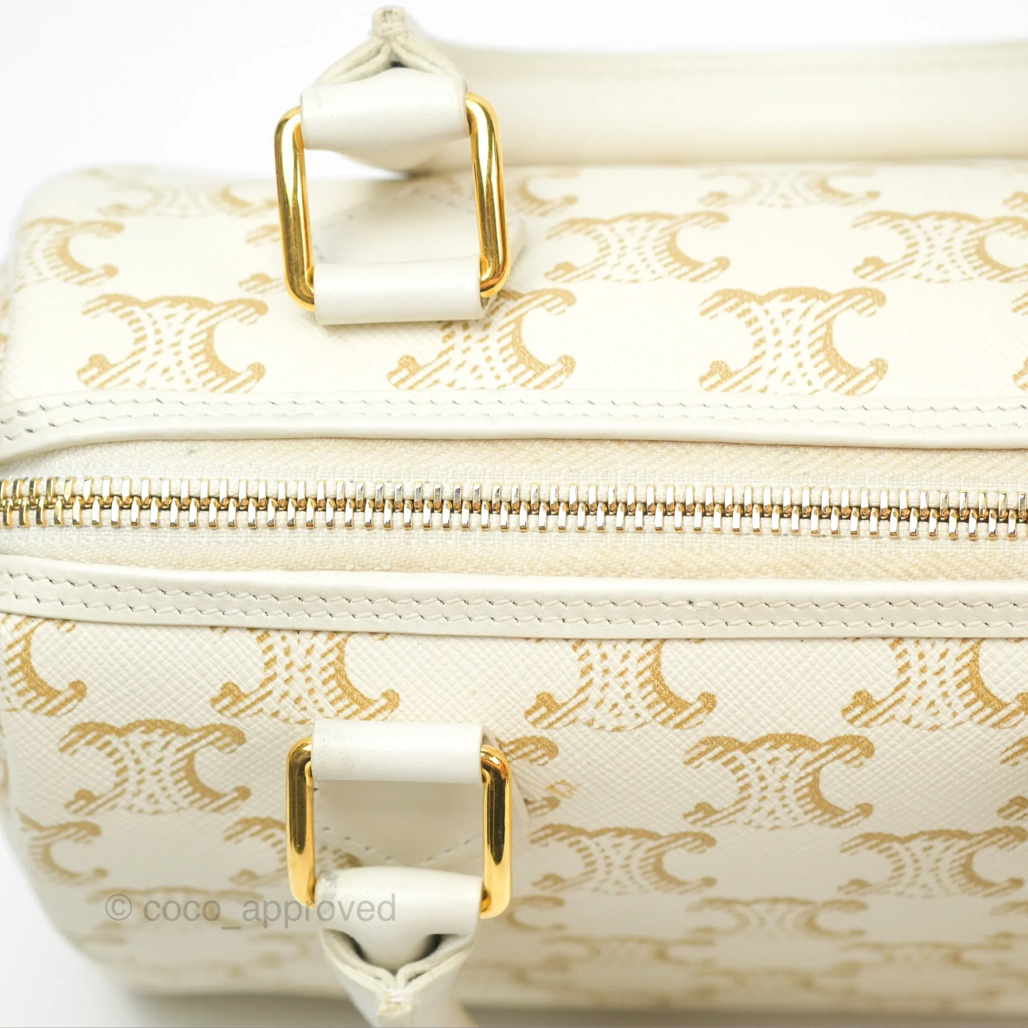 Celine Small Triomphe Canvas Boston Bag White Calfskin
