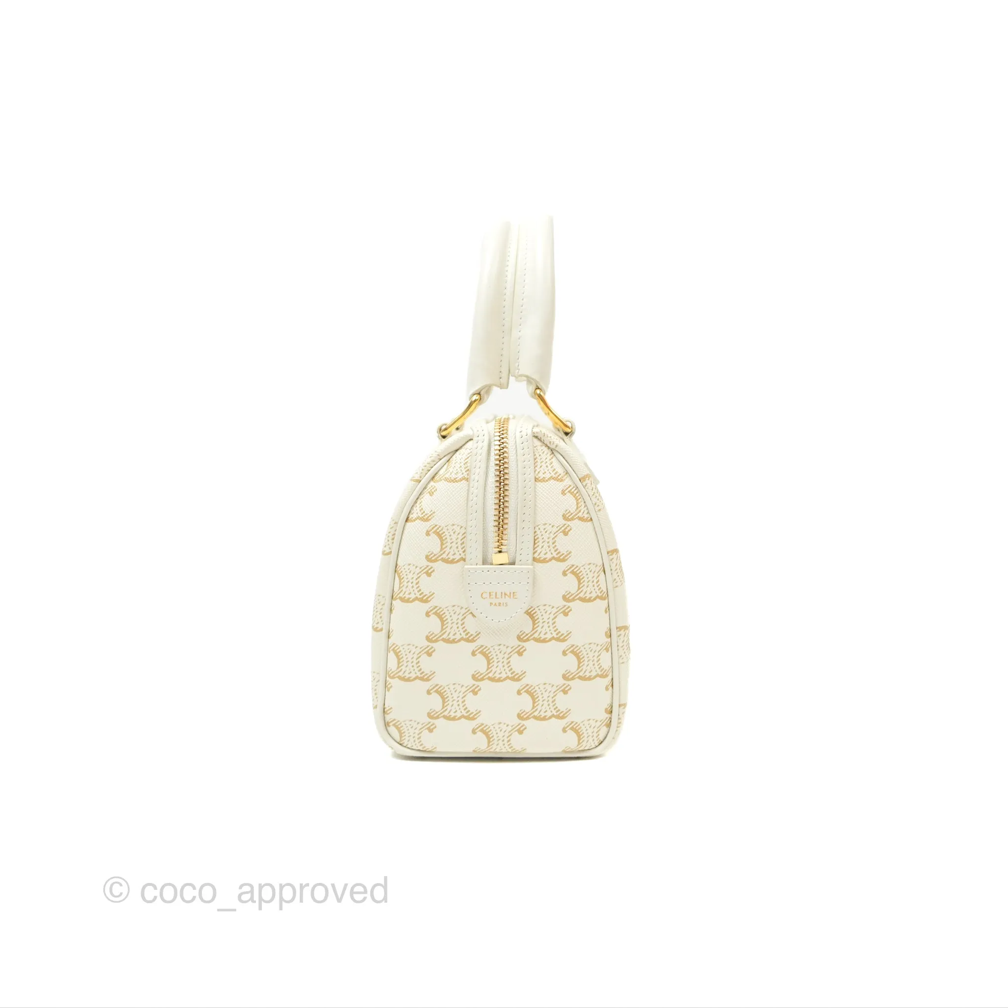 Celine Small Triomphe Canvas Boston Bag White Calfskin