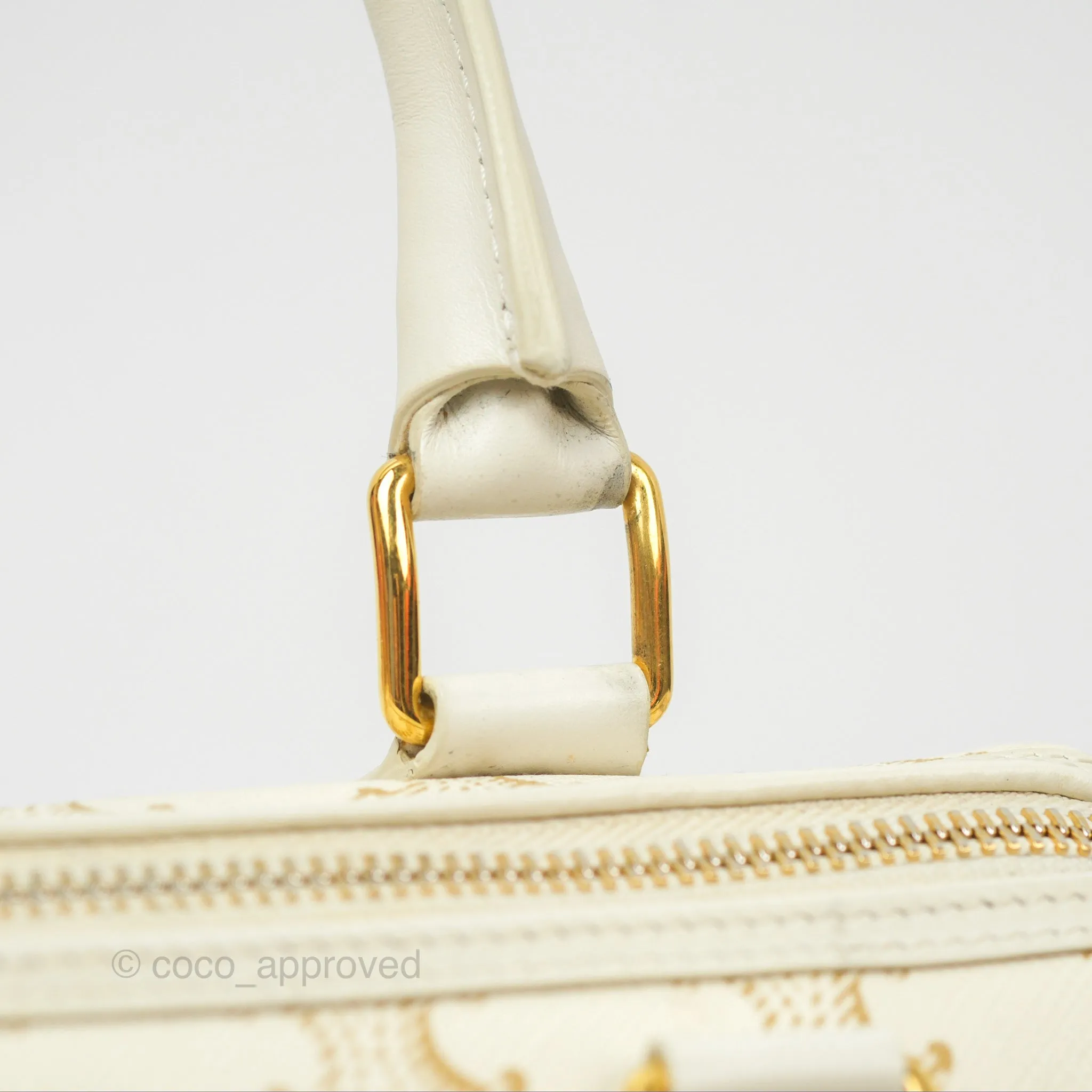 Celine Small Triomphe Canvas Boston Bag White Calfskin