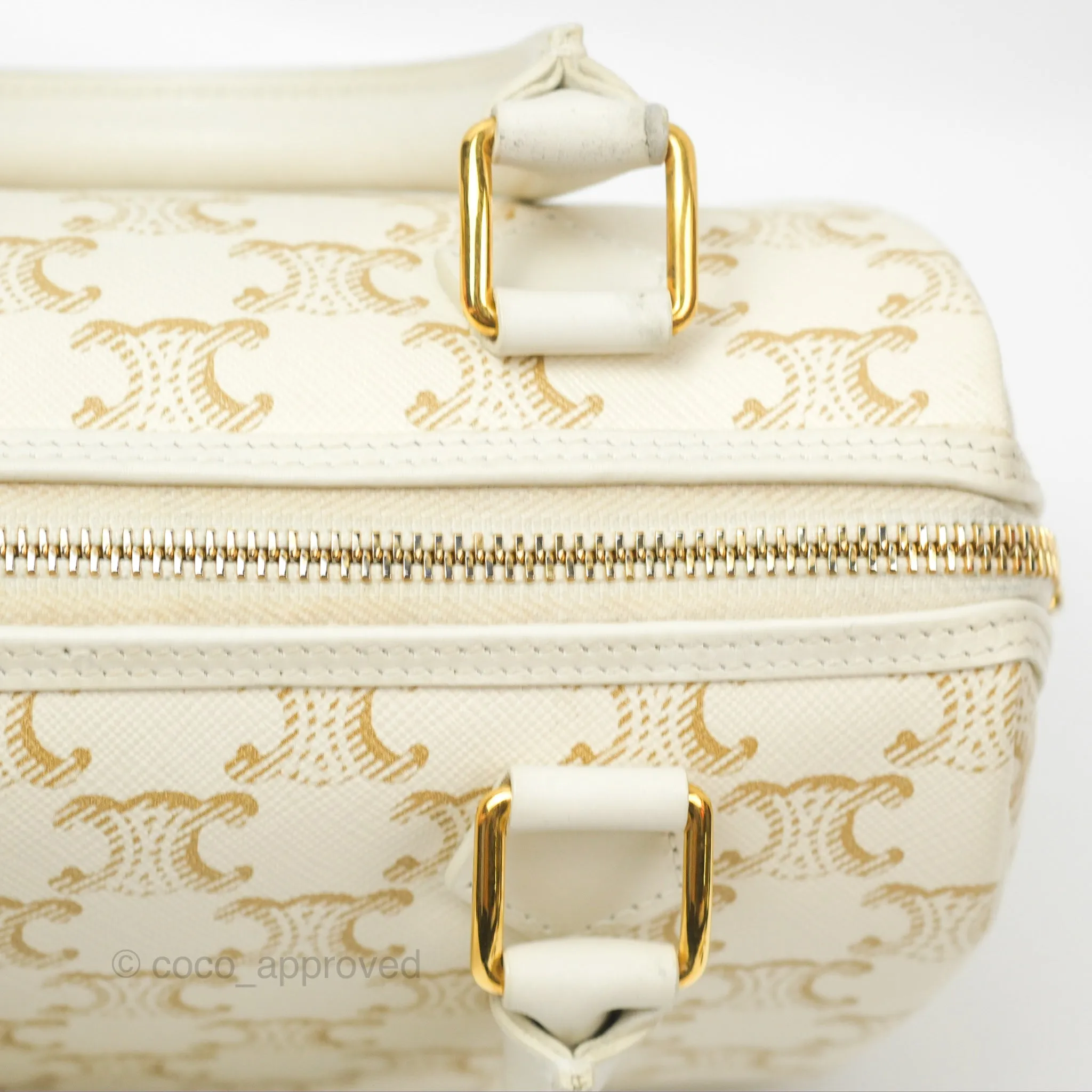 Celine Small Triomphe Canvas Boston Bag White Calfskin
