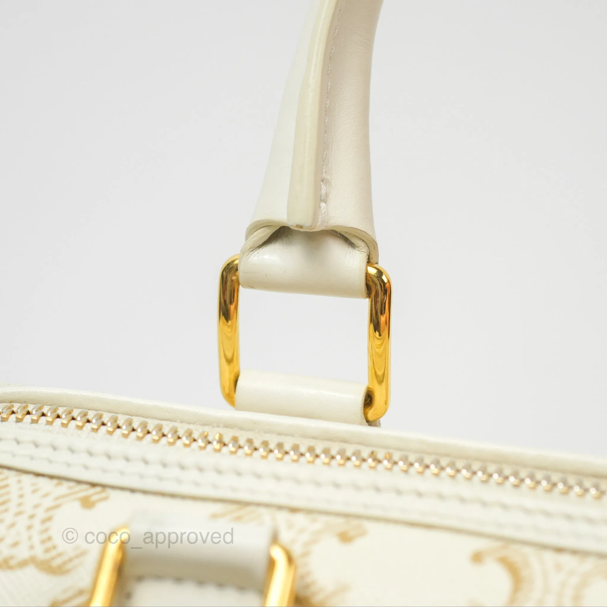 Celine Small Triomphe Canvas Boston Bag White Calfskin