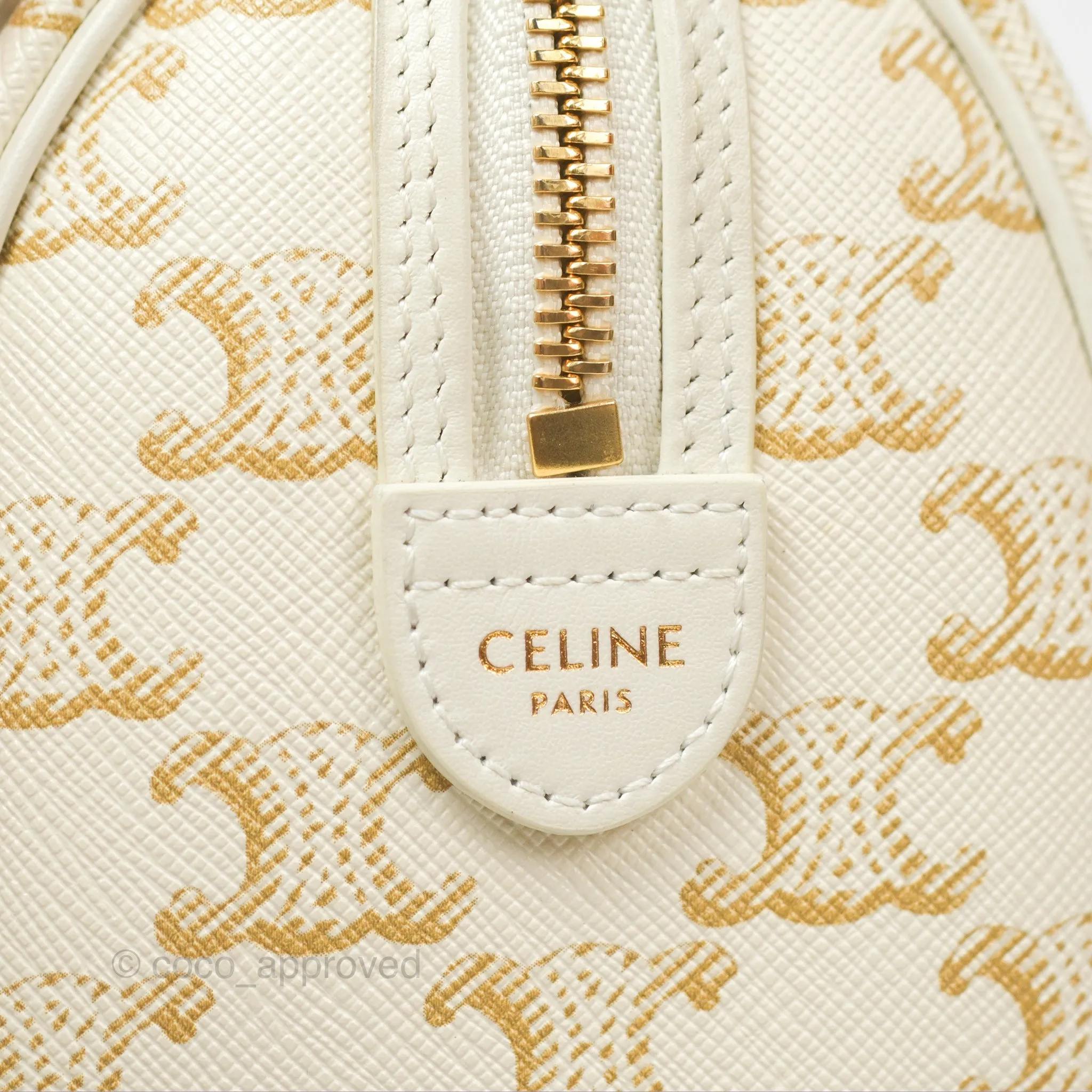 Celine Small Triomphe Canvas Boston Bag White Calfskin