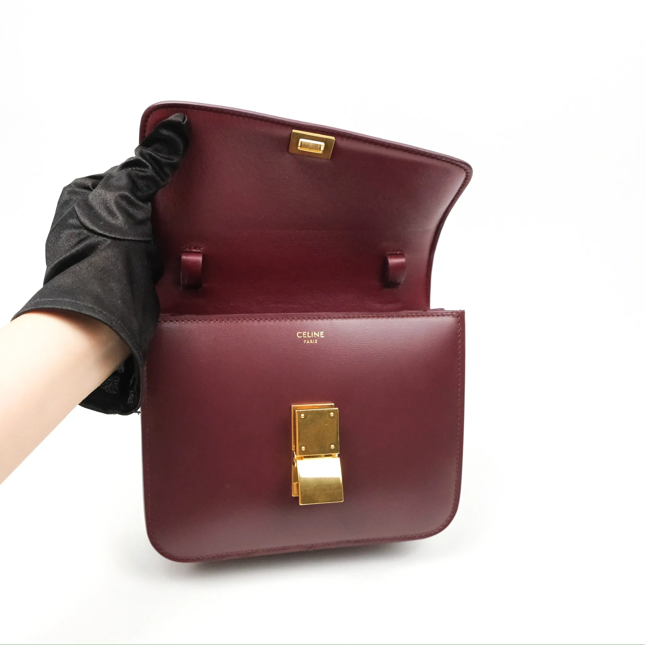 Celine Teen Classic Box Flap Burgundy Calfskin